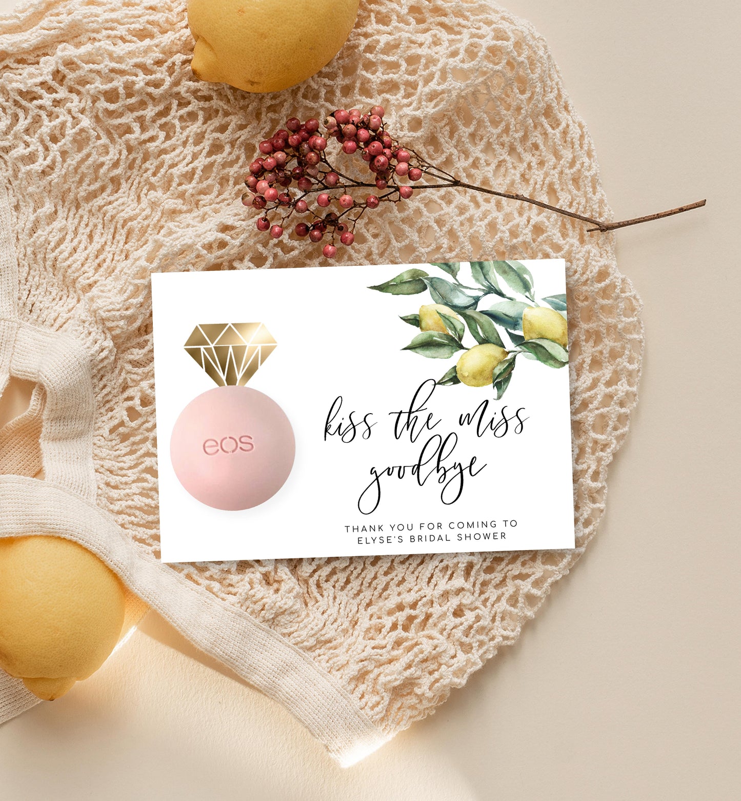 Tuscan Lemons | Printable Kiss The Miss Favour Card