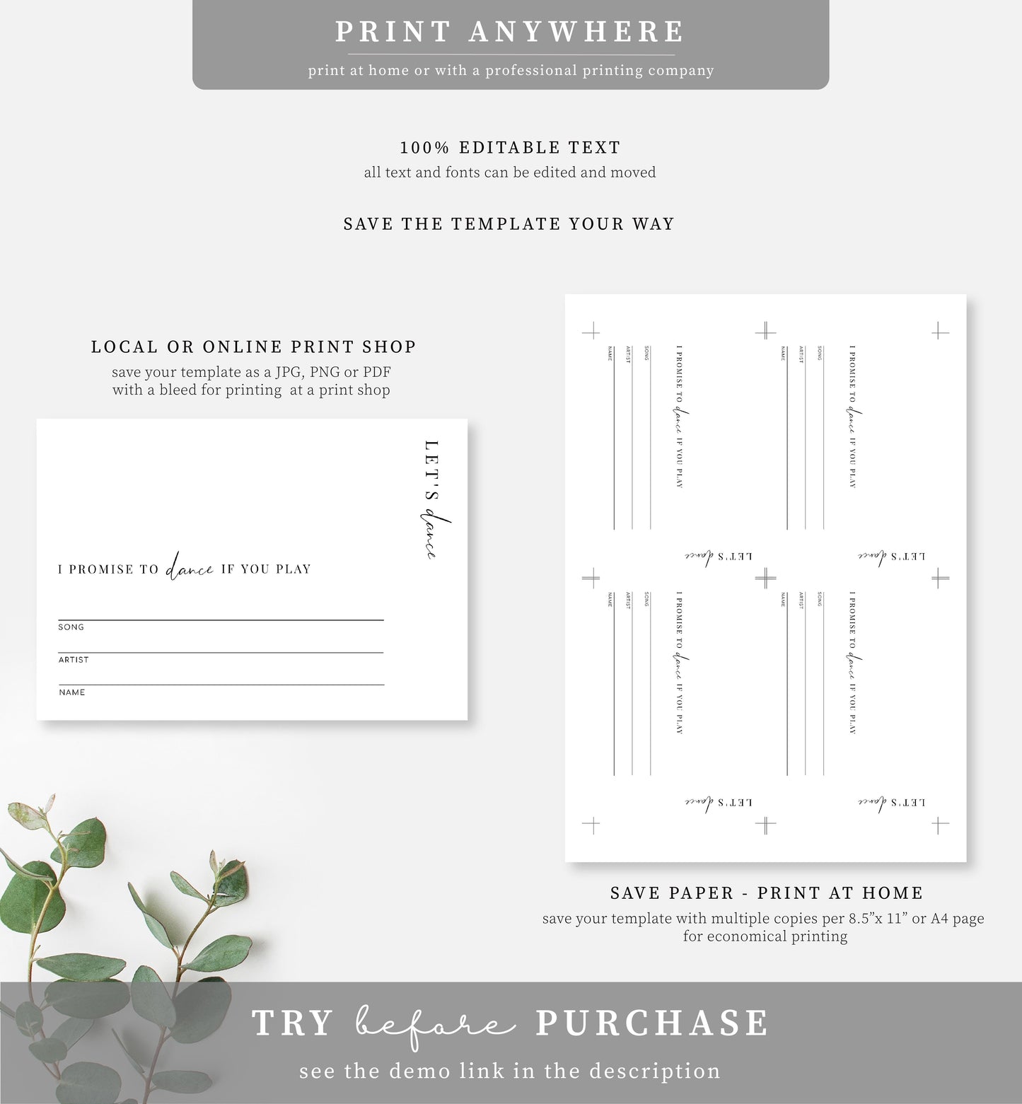 Estelle White | Printable Song Request Card