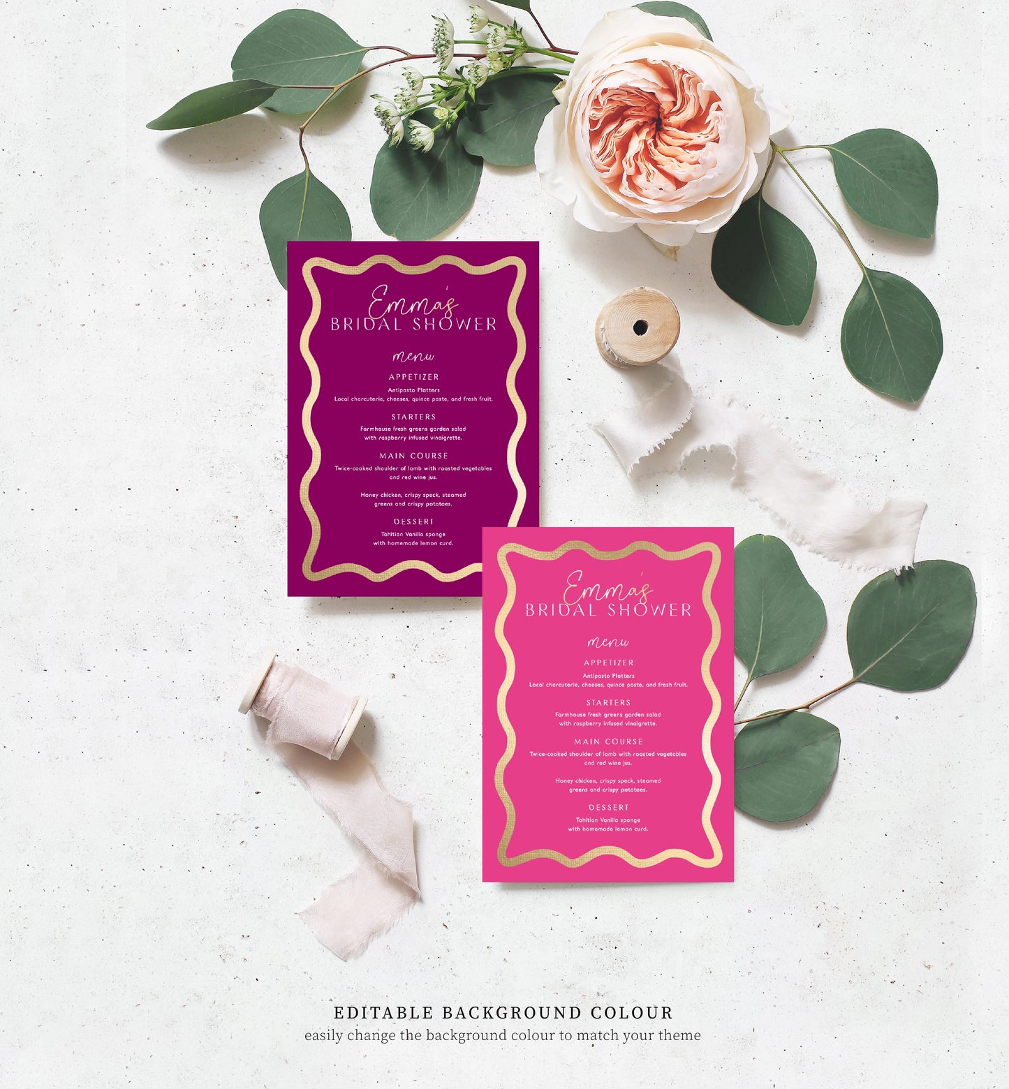 Wave Hot Pink Gold | Printable Menu Template