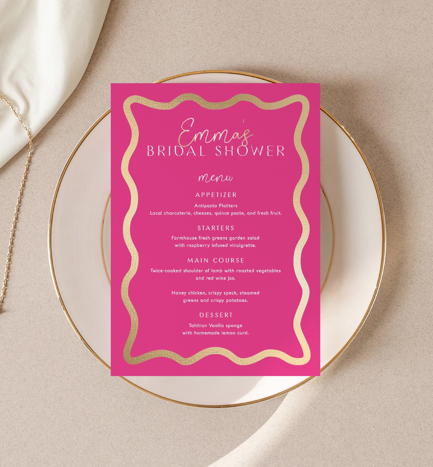 Wave Hot Pink Gold | Printable Menu Template