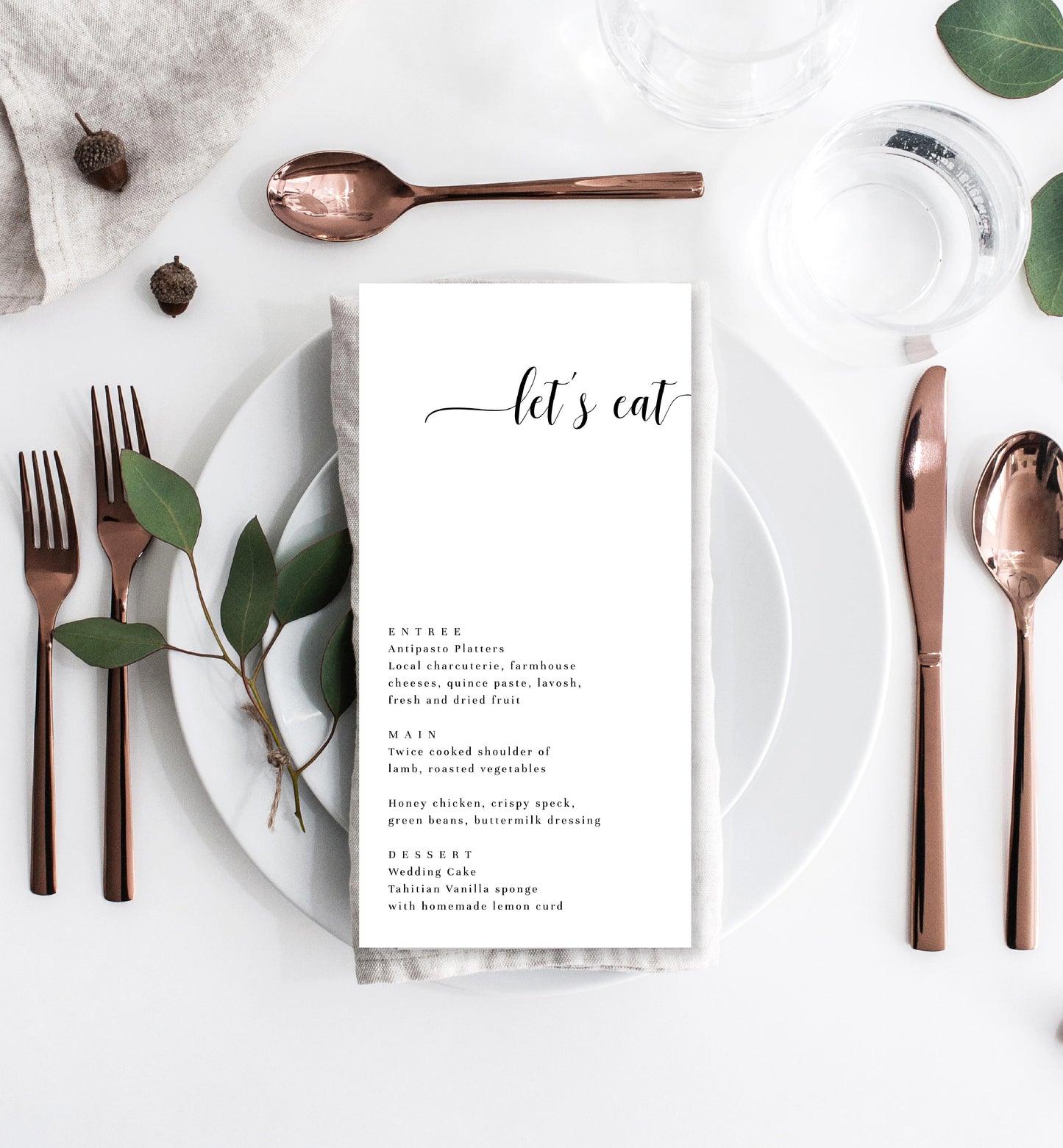 Leyton Script White | Printable Menu