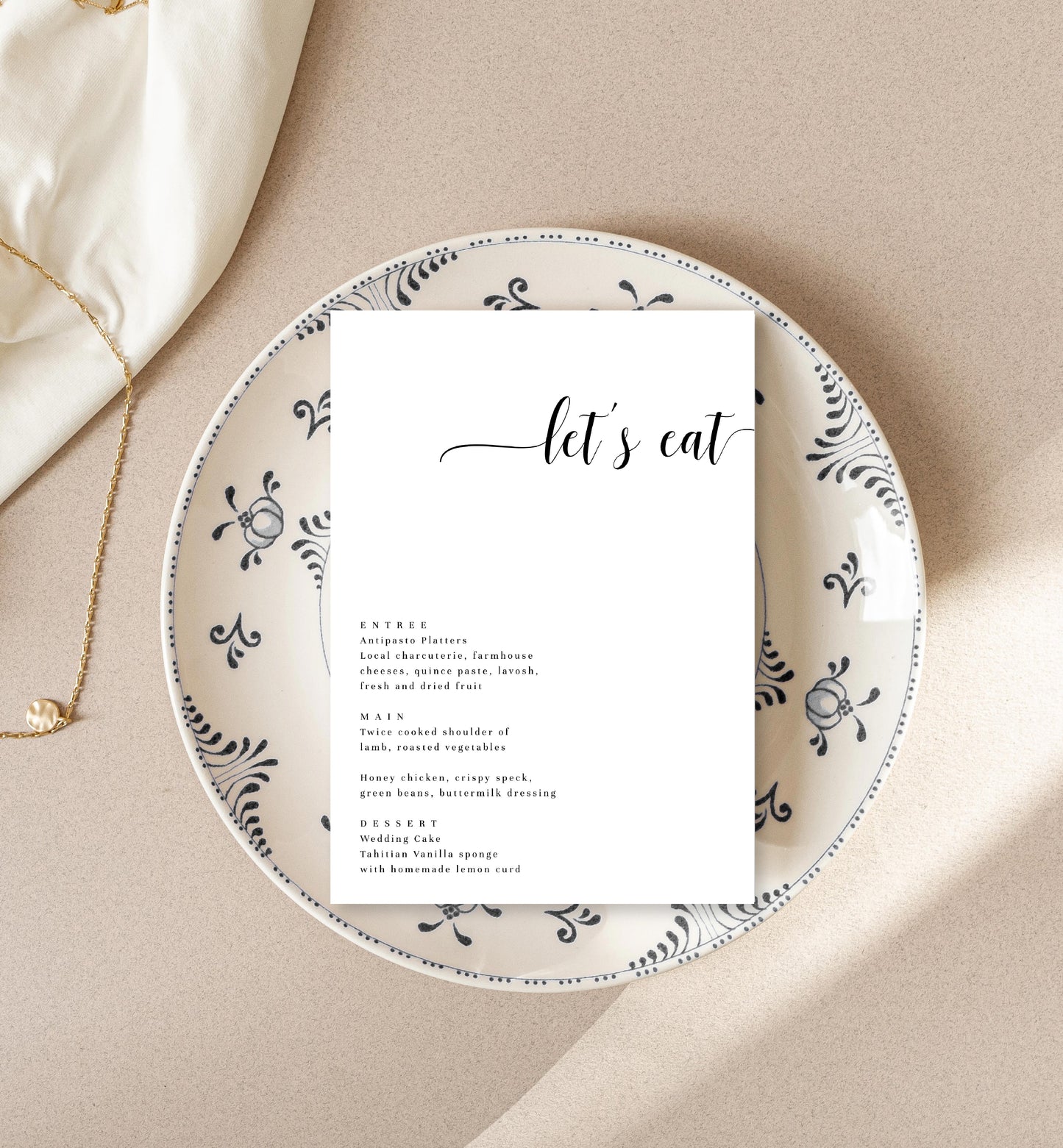Leyton Script White | Printable Menu