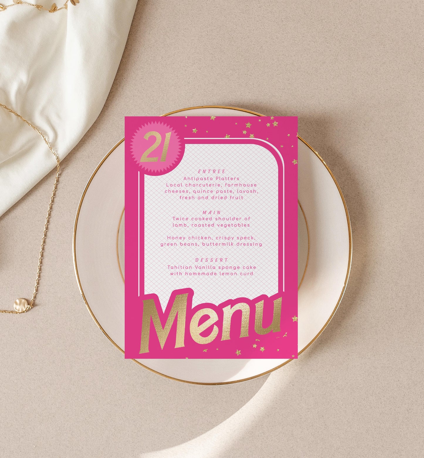 Barbie Party Hot Pink Gold | Printable Menu Template