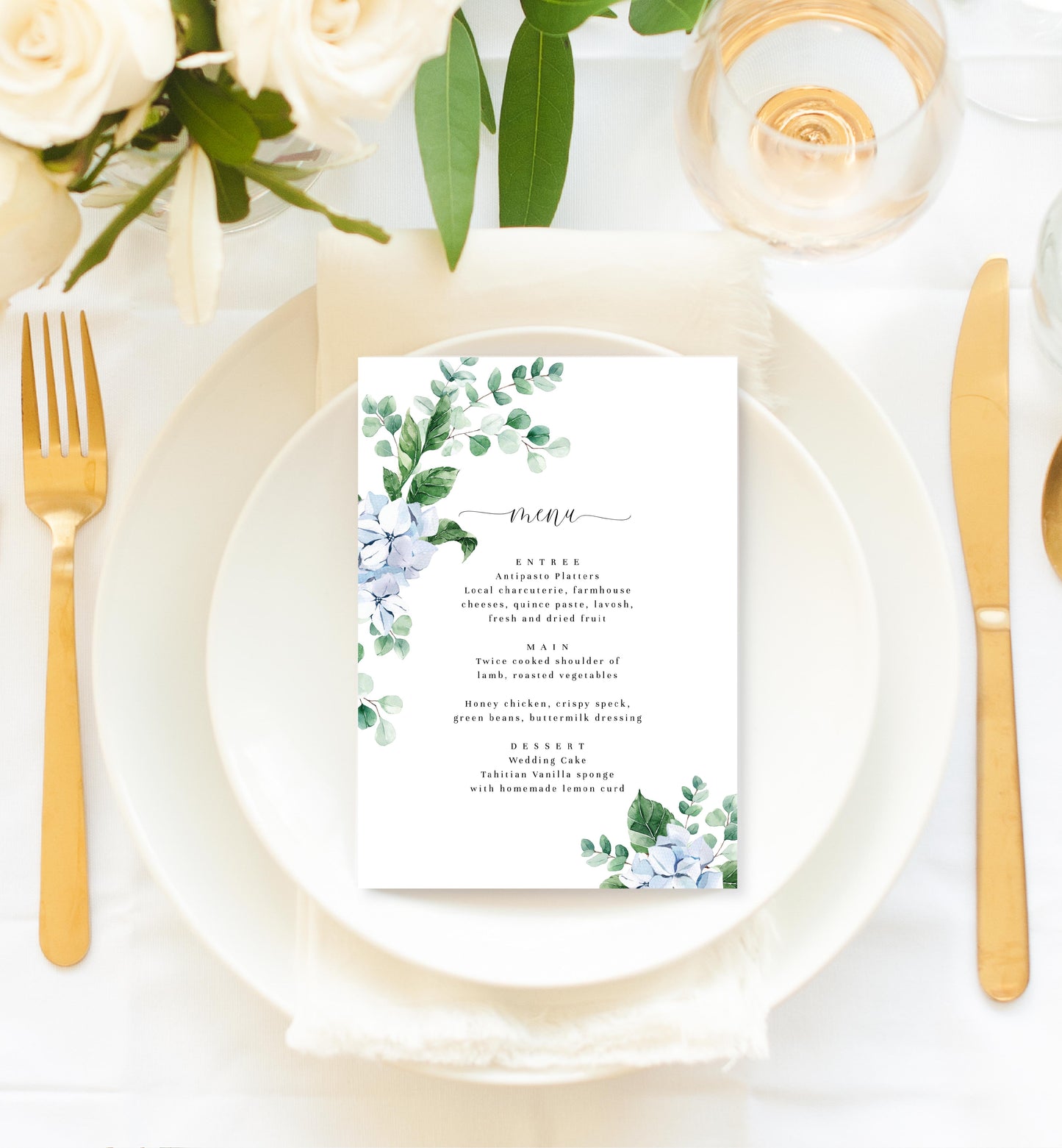 Ferras Blossom Blue | Printable Menu - Black Bow Studio