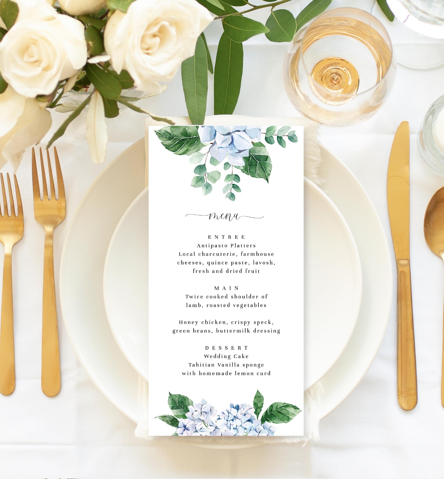 Ferras Blossom Blue | Printable Menu - Black Bow Studio
