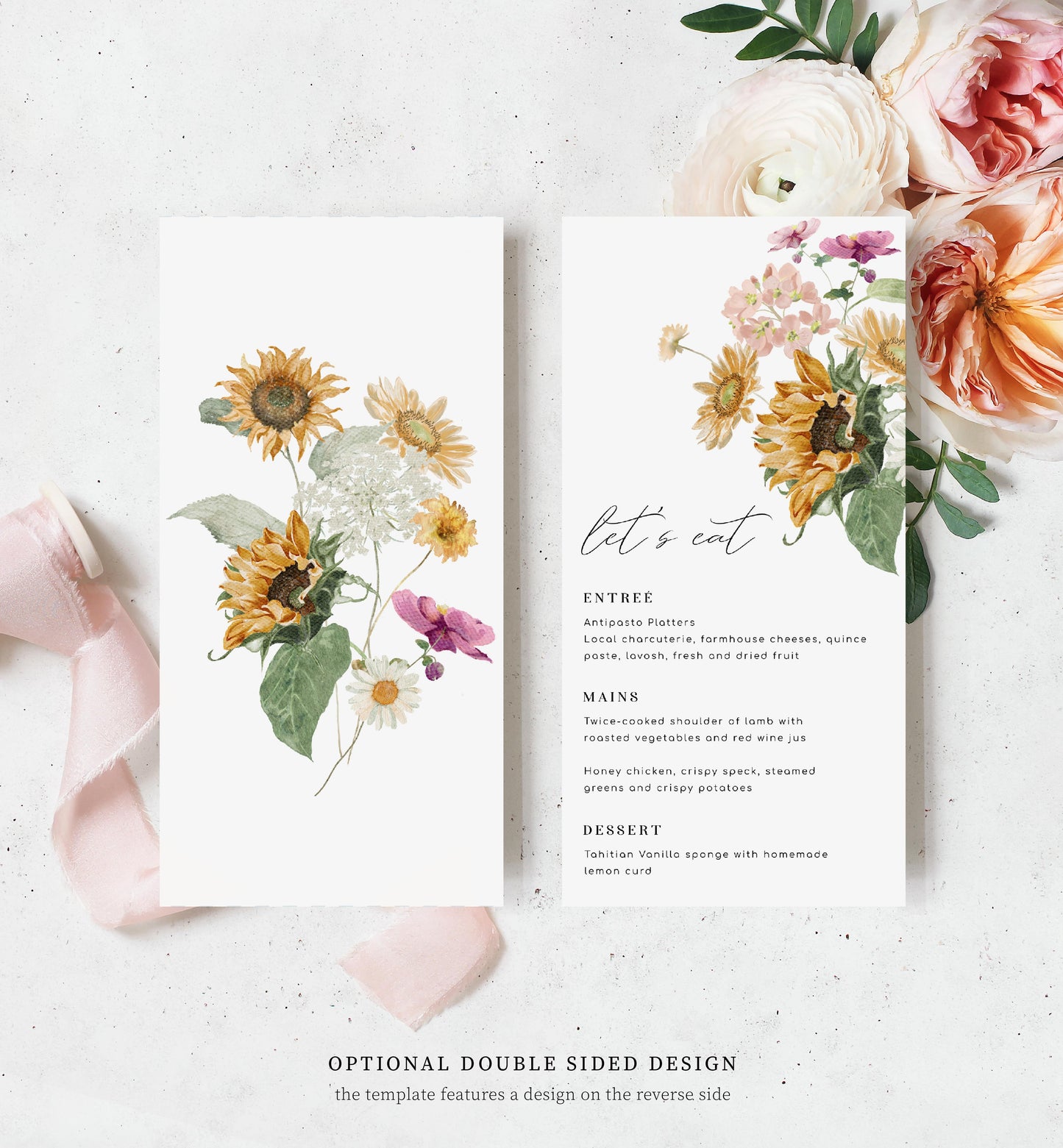 Mews Floral White | Printable Menu Template