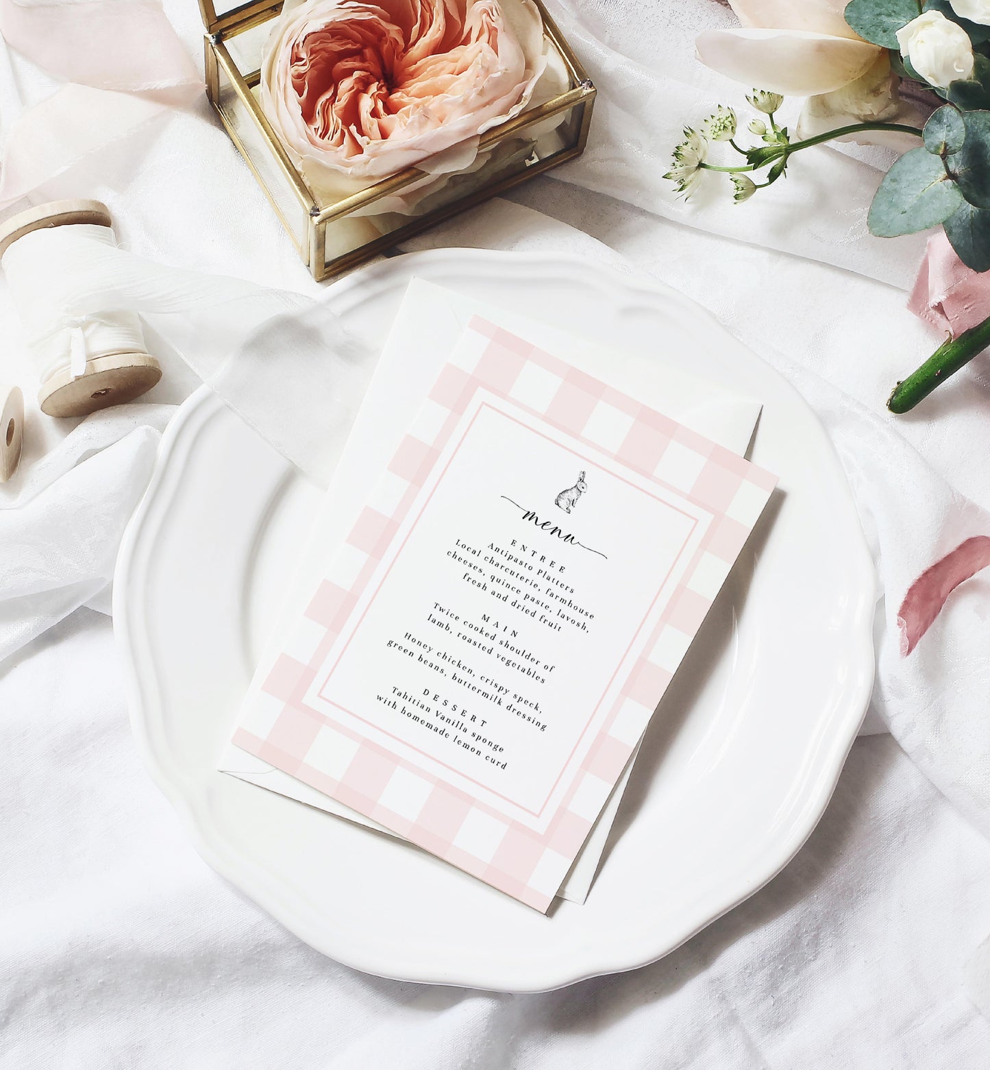 Gingham Pink Bunny | Printable Menu