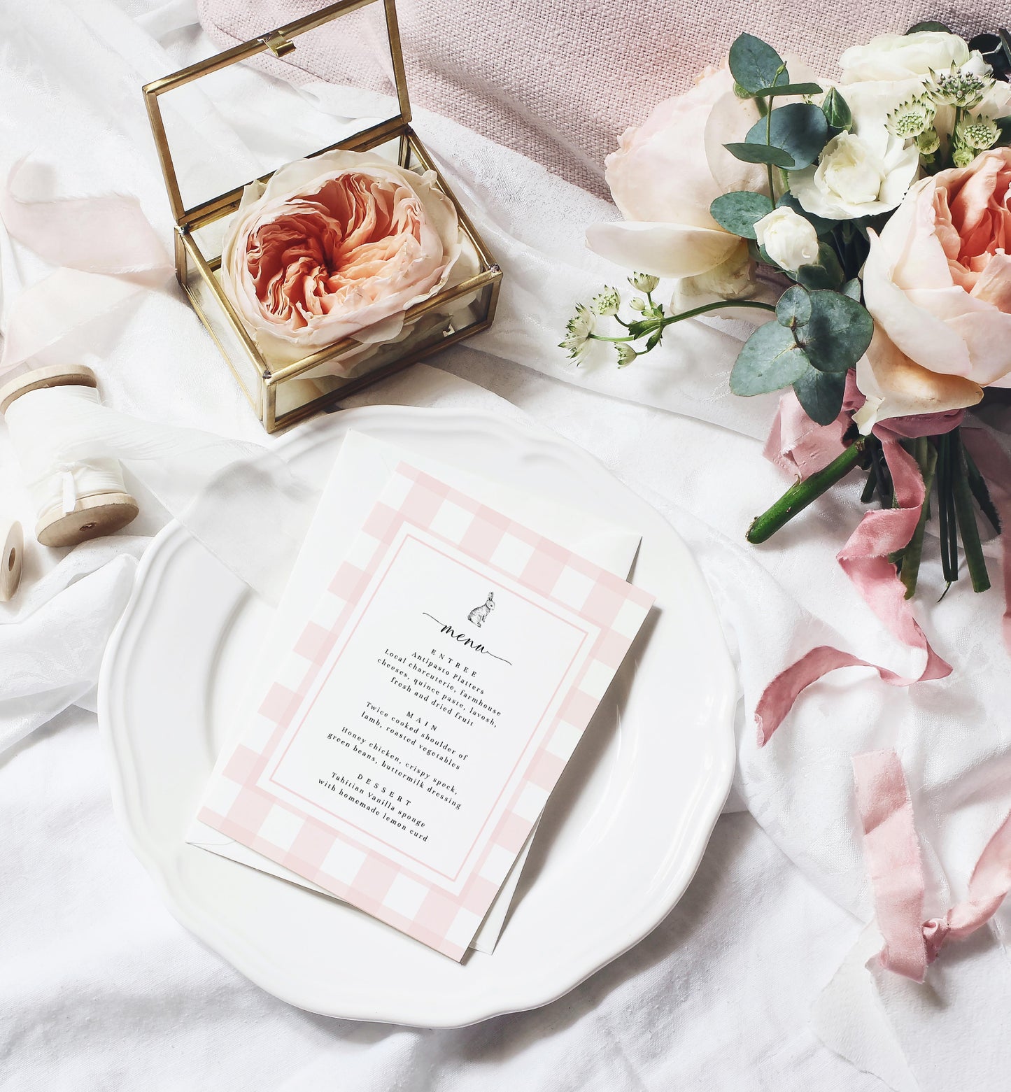 Gingham Pink Bunny | Printable Menu