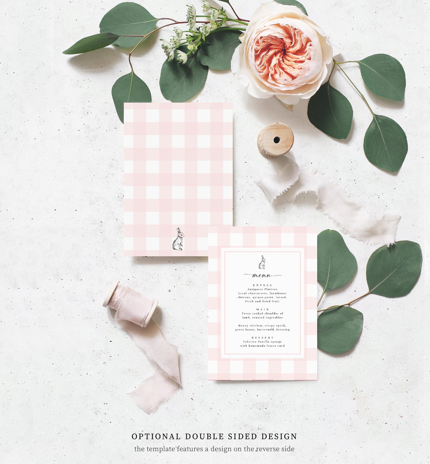 Gingham Pink Bunny | Printable Menu