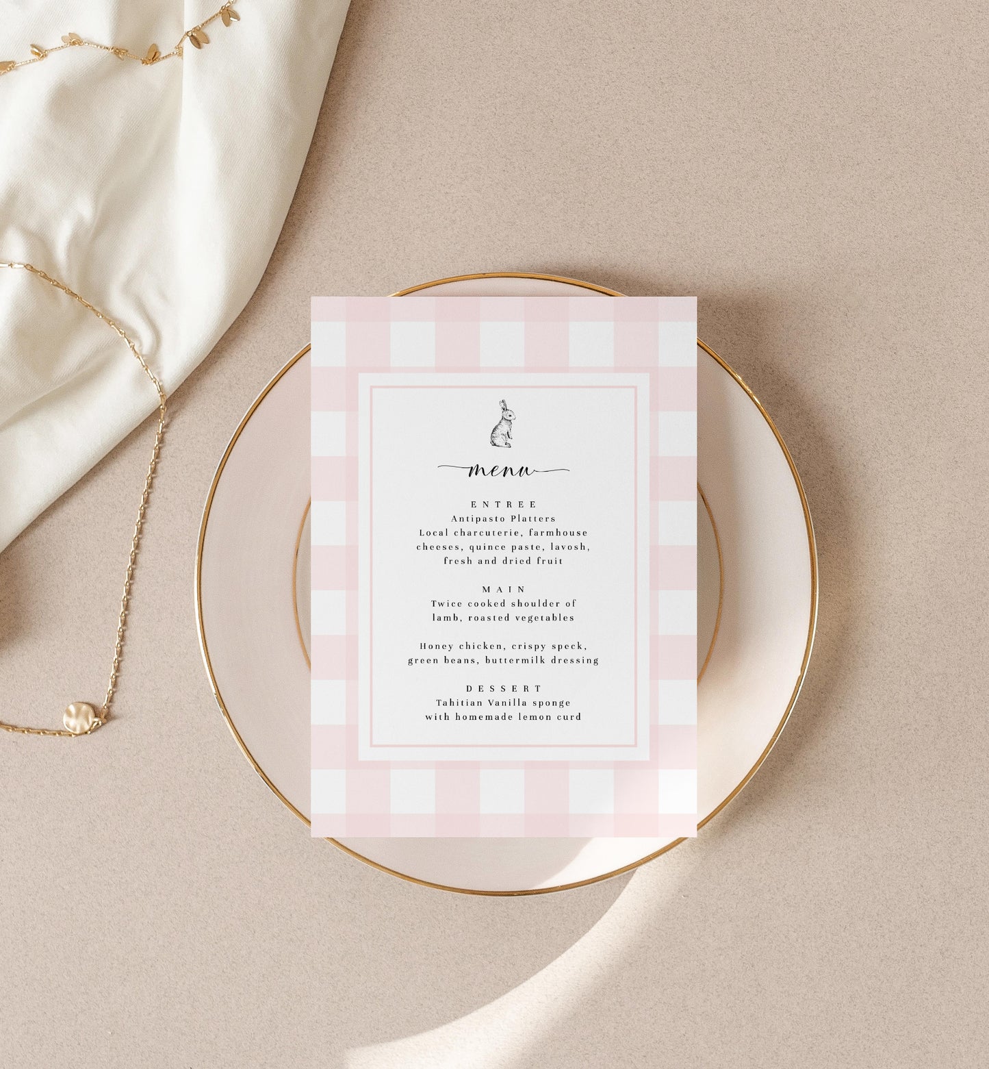 Gingham Pink Bunny | Printable Menu