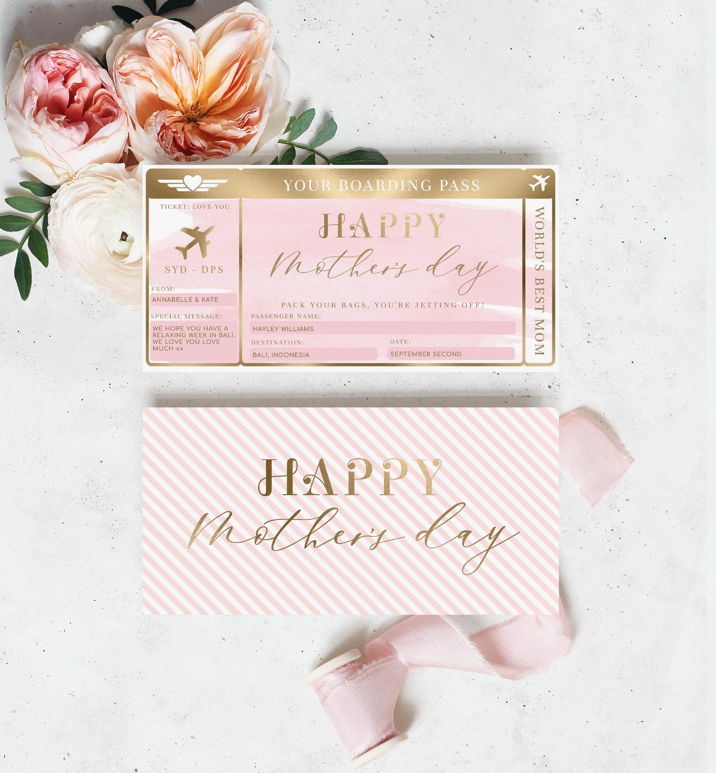 Watercolour Pink | Printable Mother's Day Custom Boarding Pass