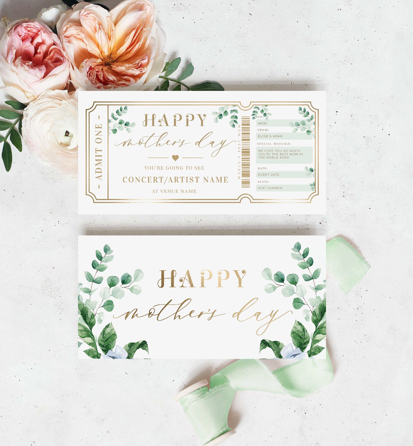 Ferras Green | Printable Mother's Day Concert Custom Gift Voucher Template