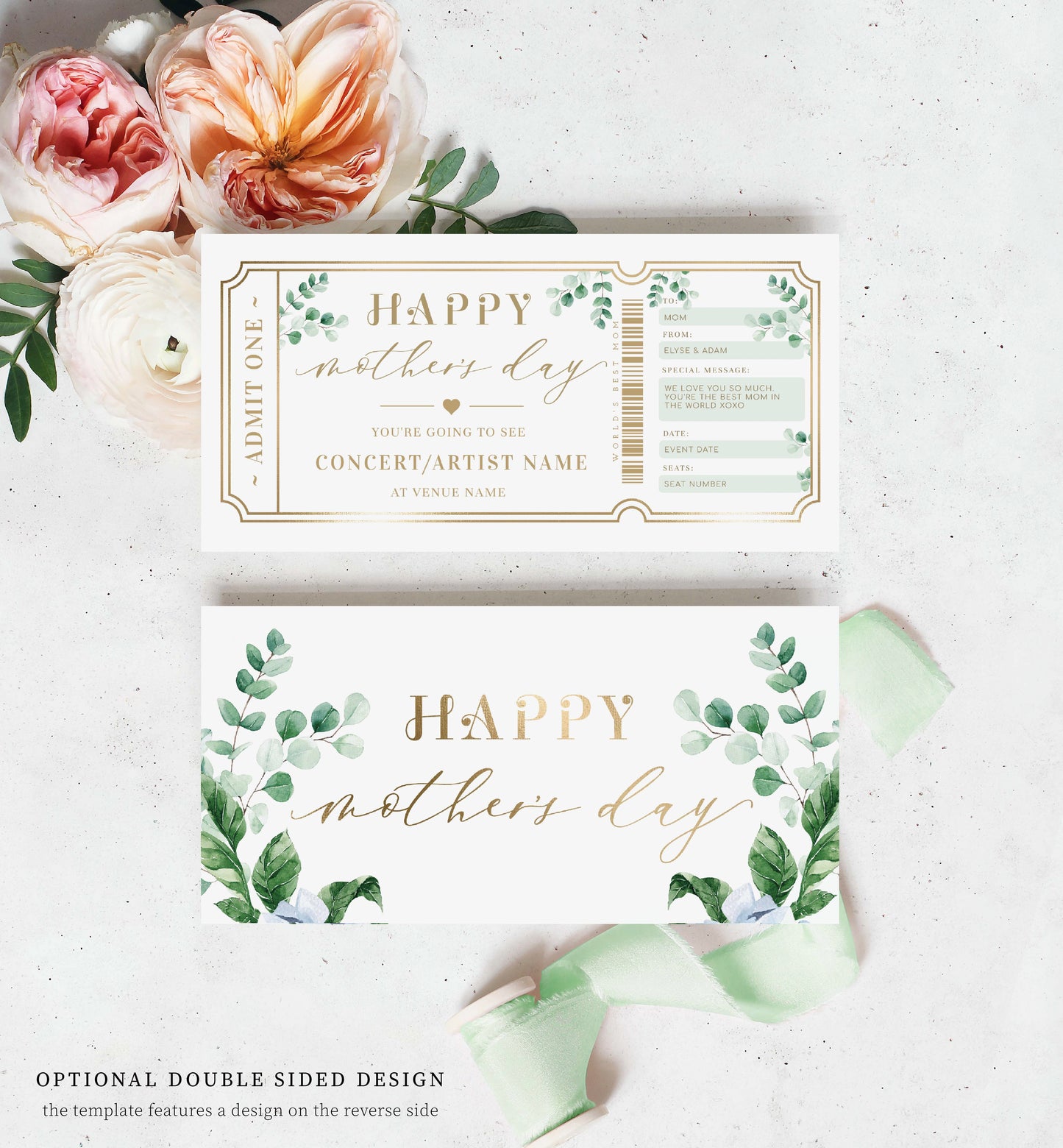 Ferras Green | Printable Mother's Day Concert Custom Gift Voucher Template
