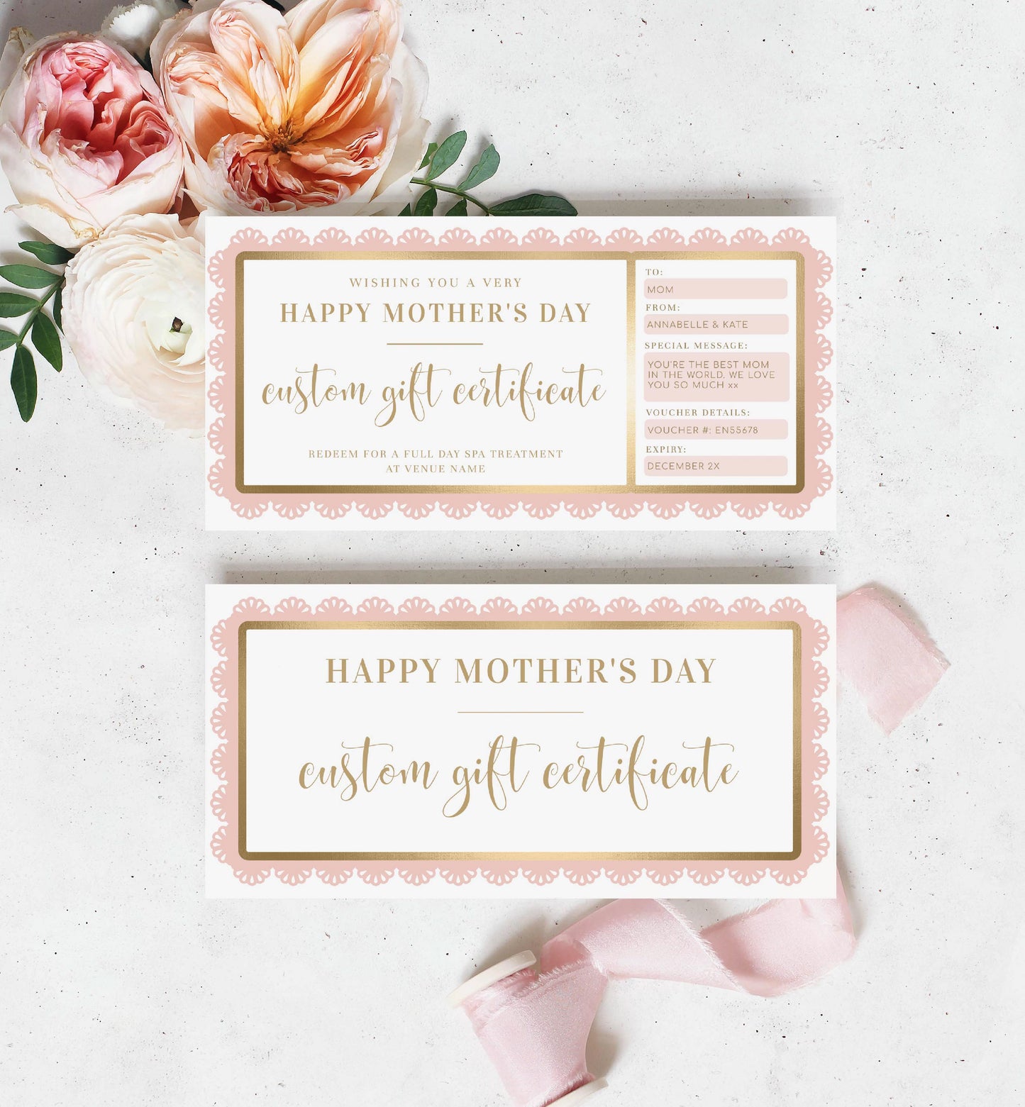 Fancy Scallop Pink | Printable Mother's Day Custom Gift Voucher Template