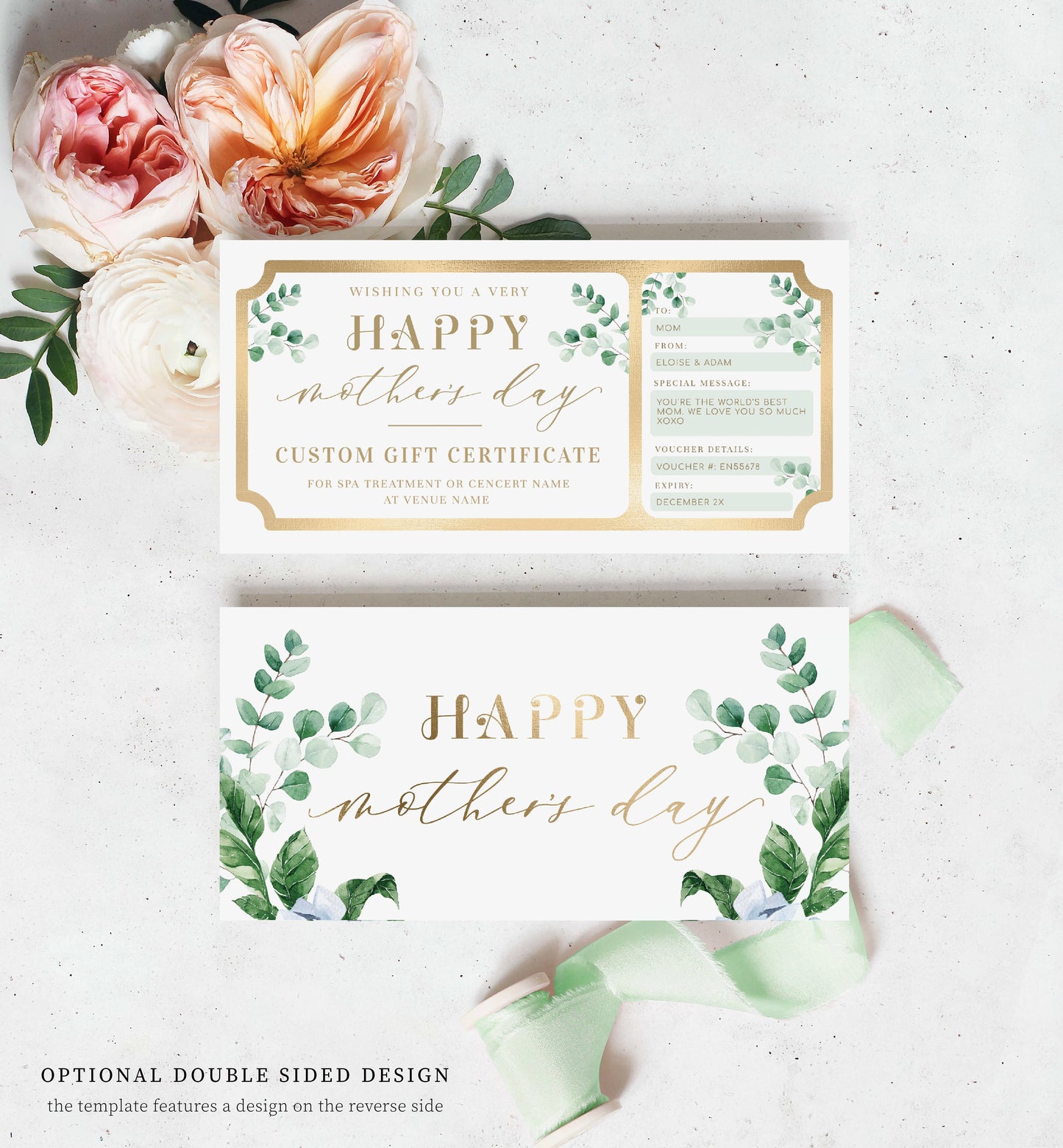 Ferras Green | Printable Mother's Day Custom Gift Voucher Template