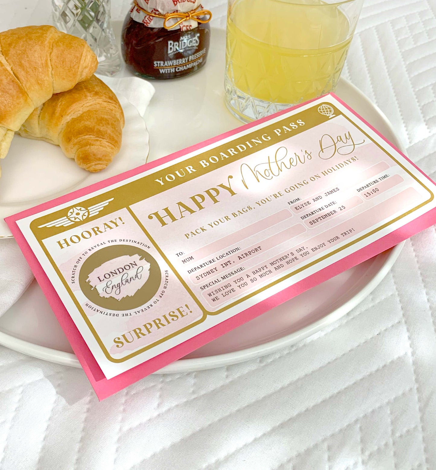 Watercolour Pink Gold | Scratch-off Mother's Day Boarding Pass