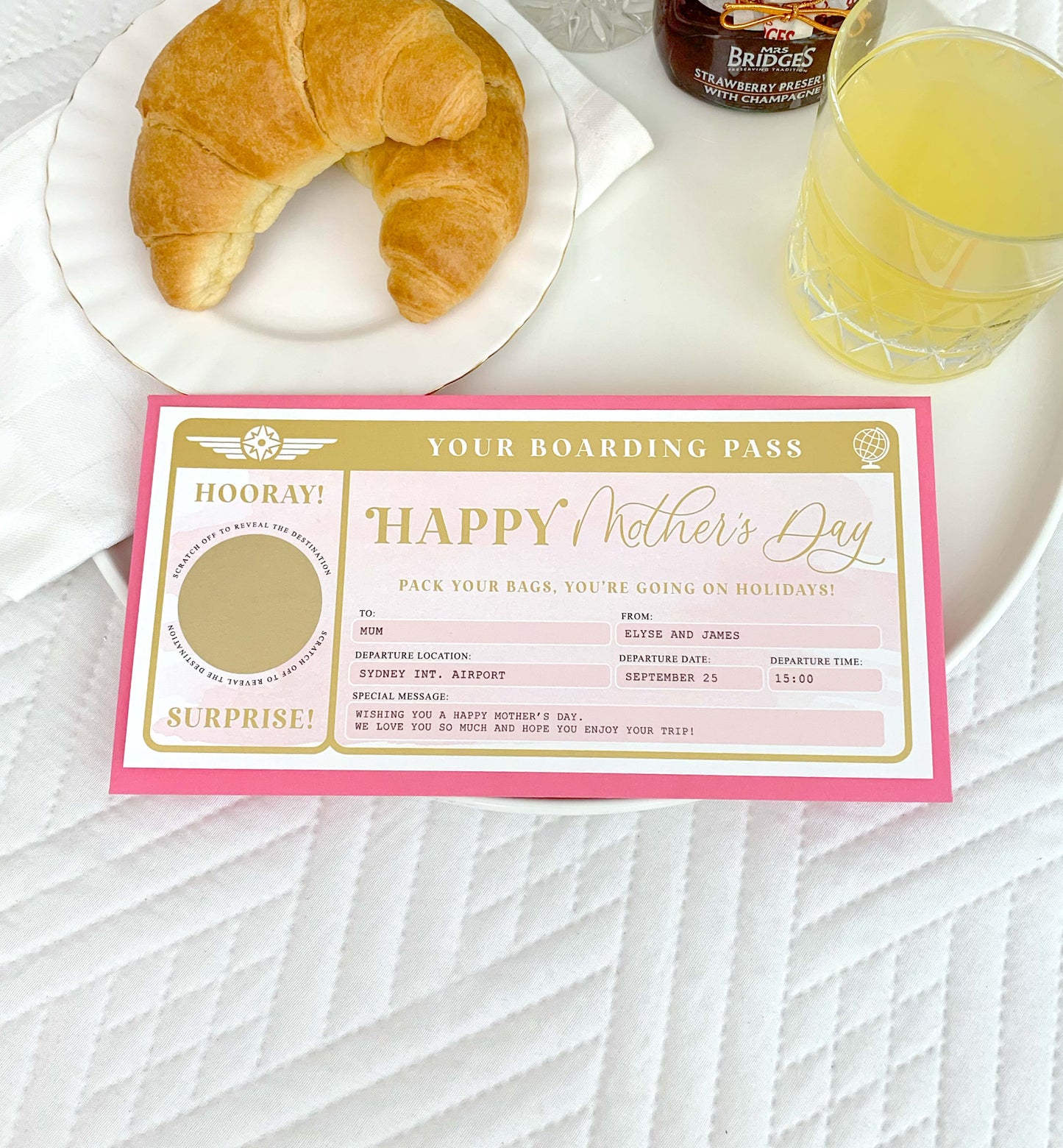 Watercolour Pink Gold | Scratch-off Mother's Day Boarding Pass