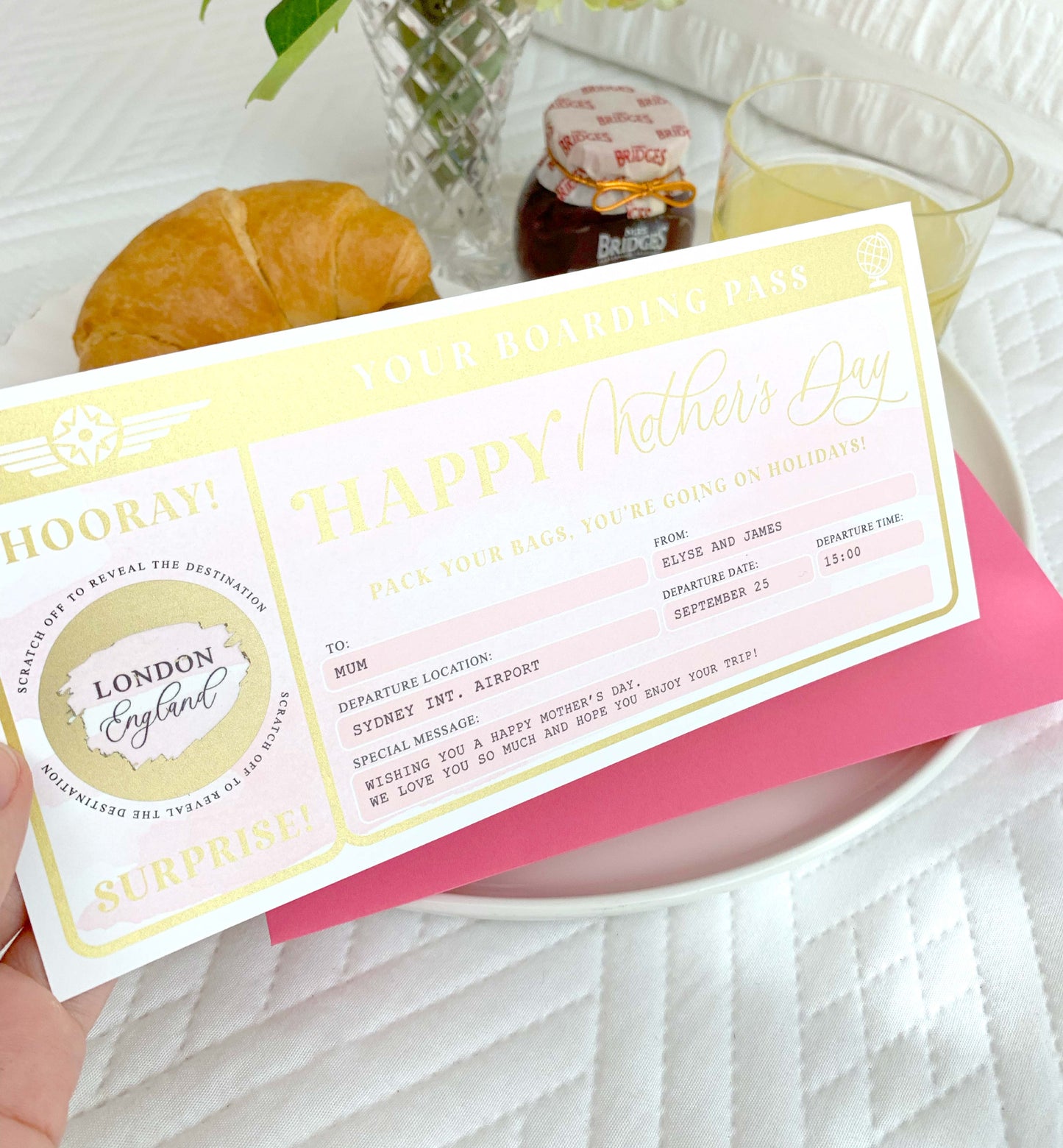 Watercolour Pink Gold | Scratch-off Mother's Day Boarding Pass