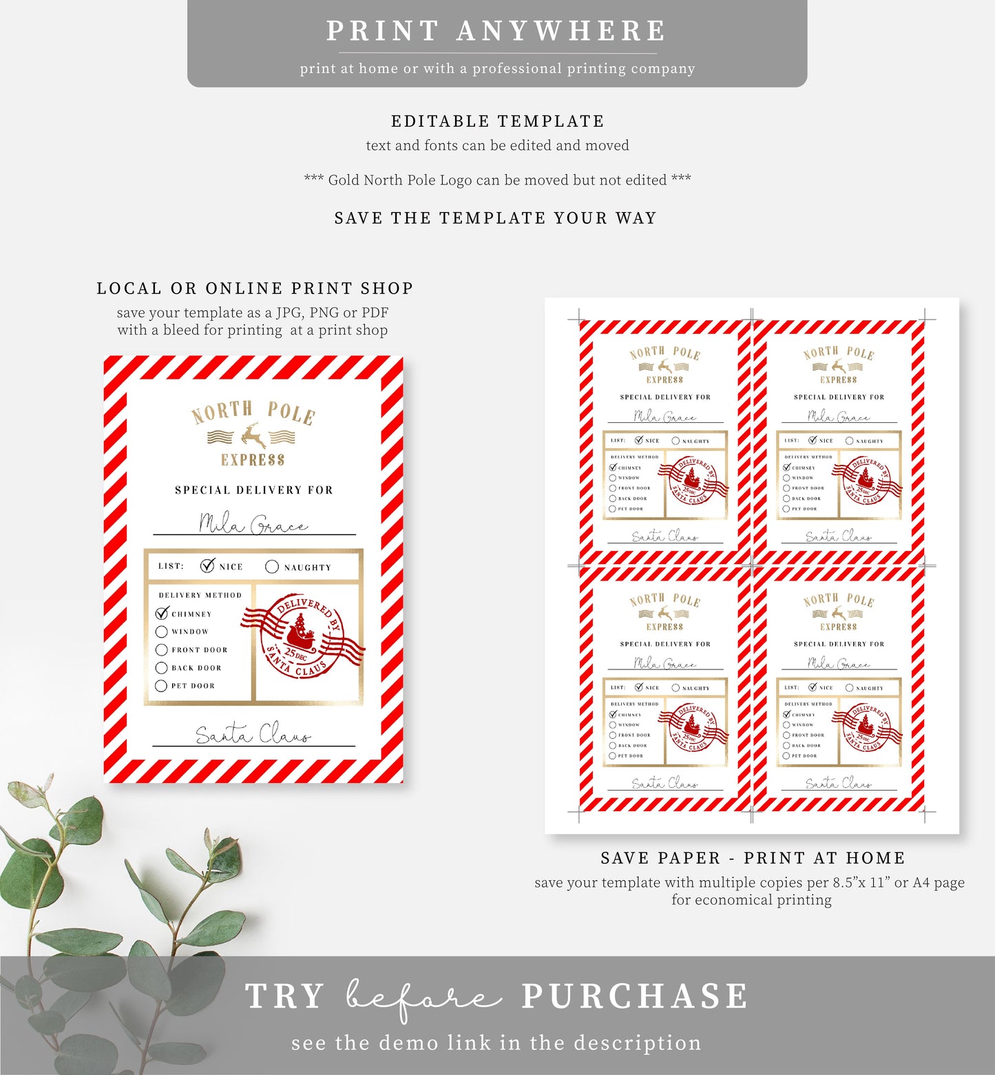 North Pole Express Red | Printable Christmas Gift Tag Template