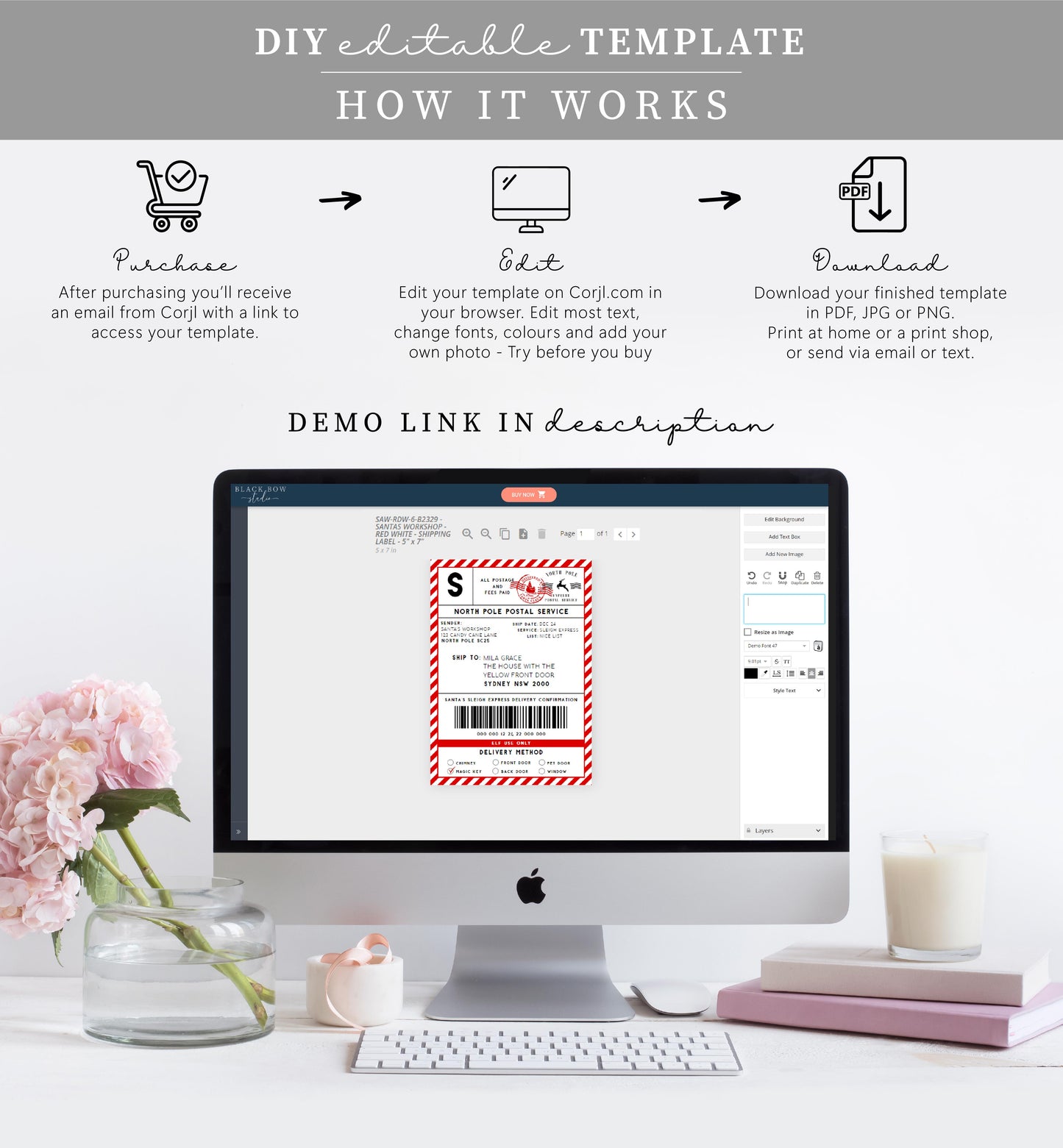 Santa's Workshop Red | Printable Christmas Shipping Label Template