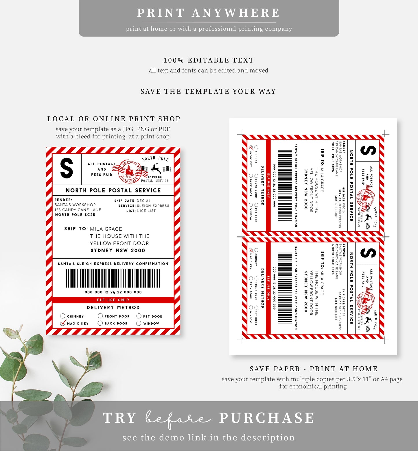 Santa's Workshop Red | Printable Christmas Shipping Label Template