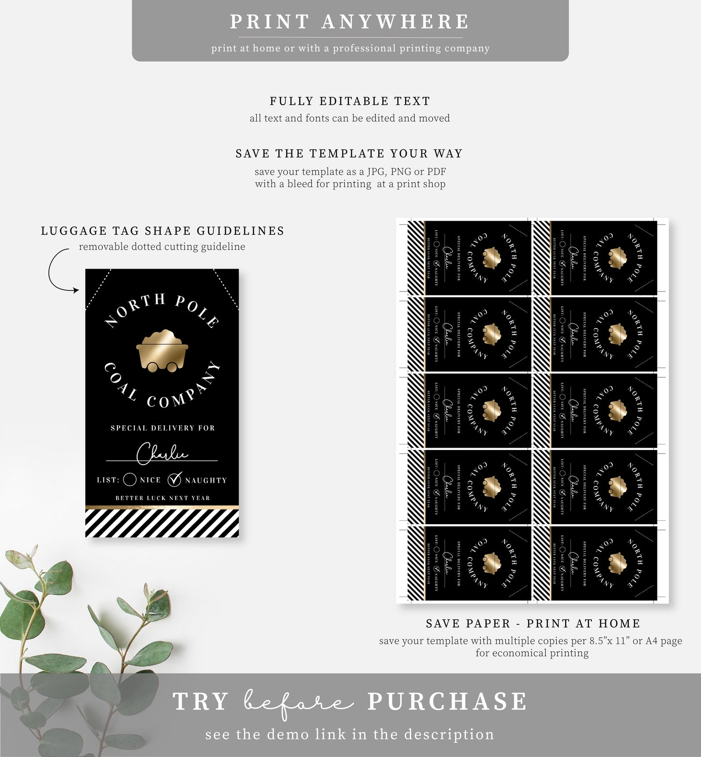 North Pole Coal Company Black | Printable Christmas Gift Tag Template