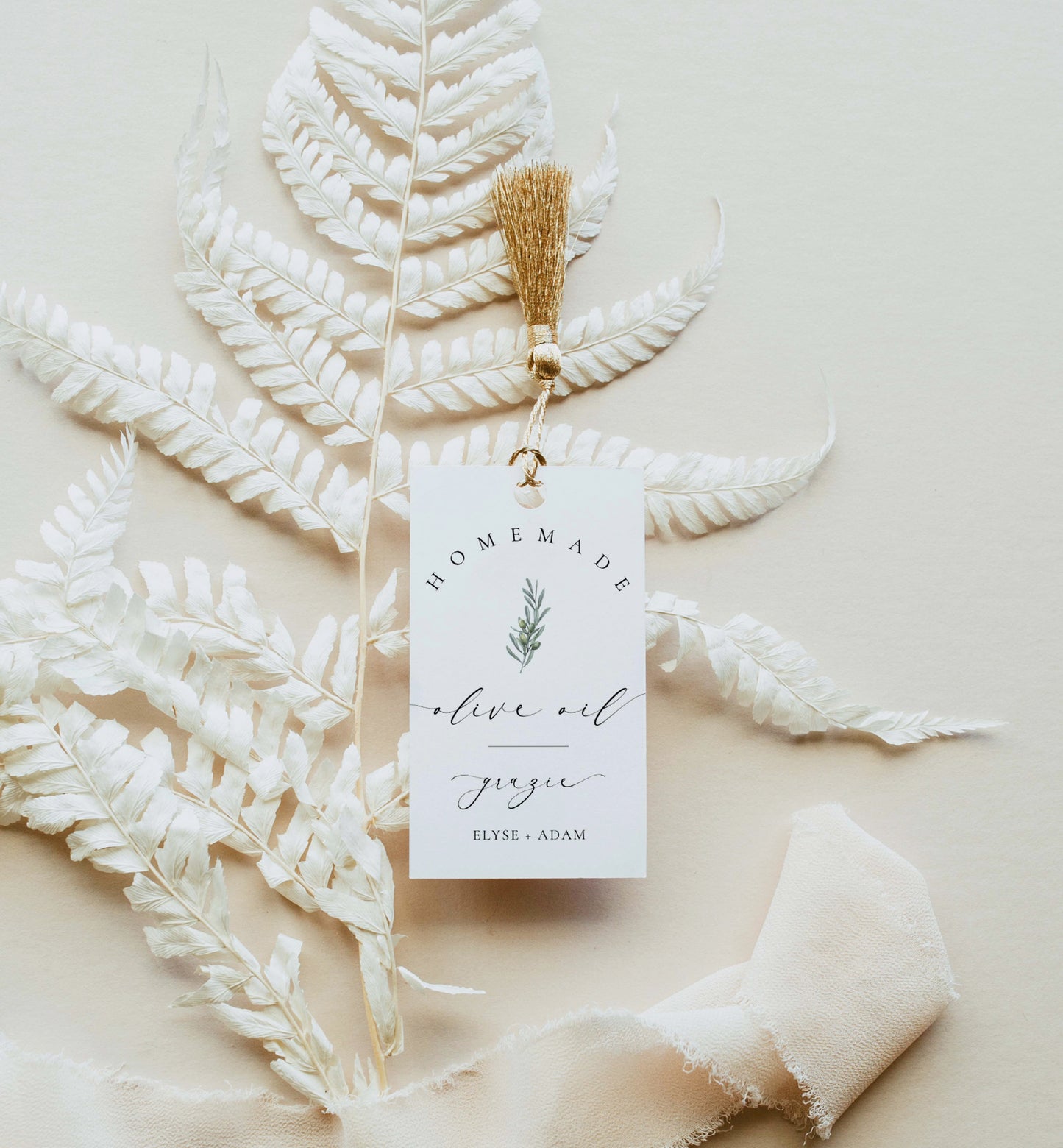 Ellesmere White | Printable Olive Oil Favour Tags Template
