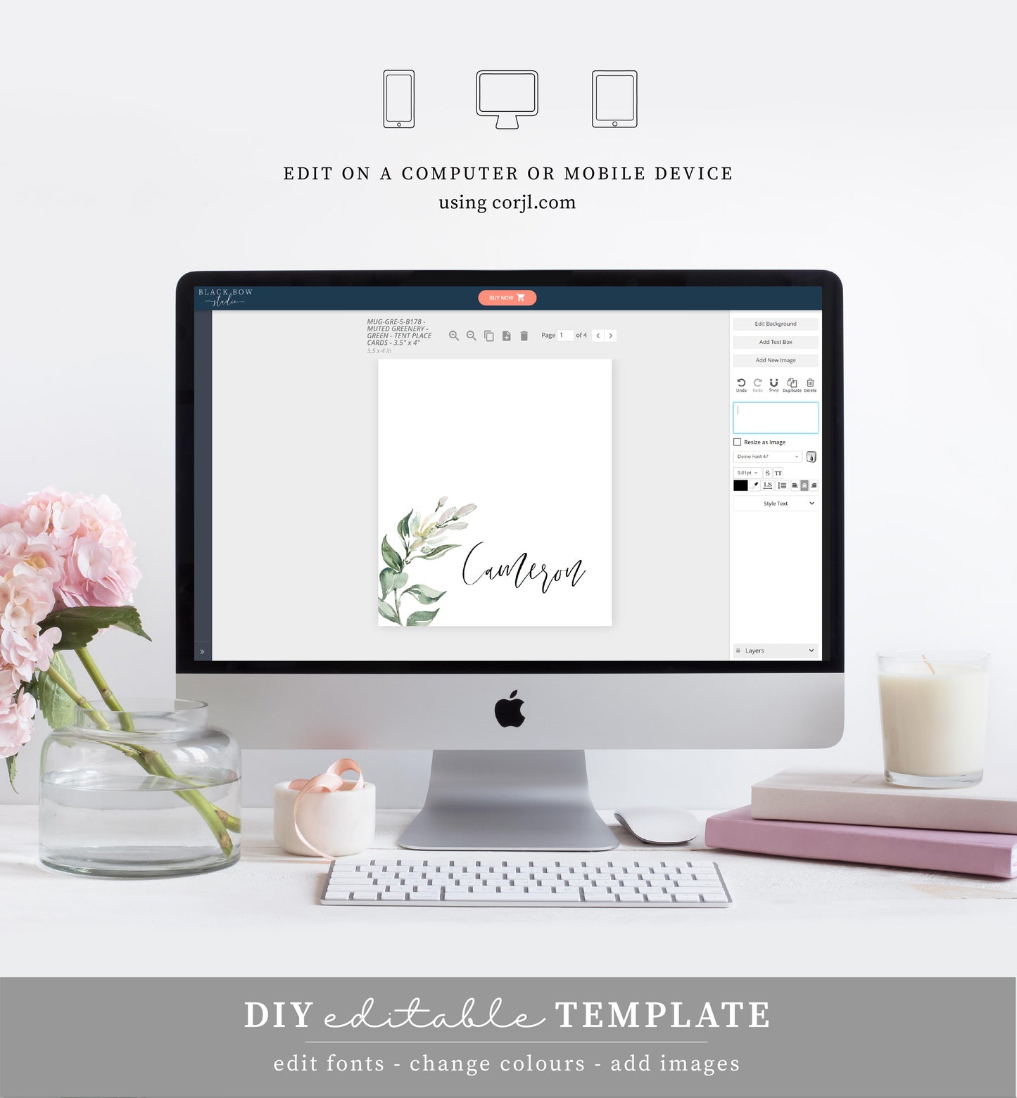 Muted Greenery | Printable Place Cards - Black Bow Studio