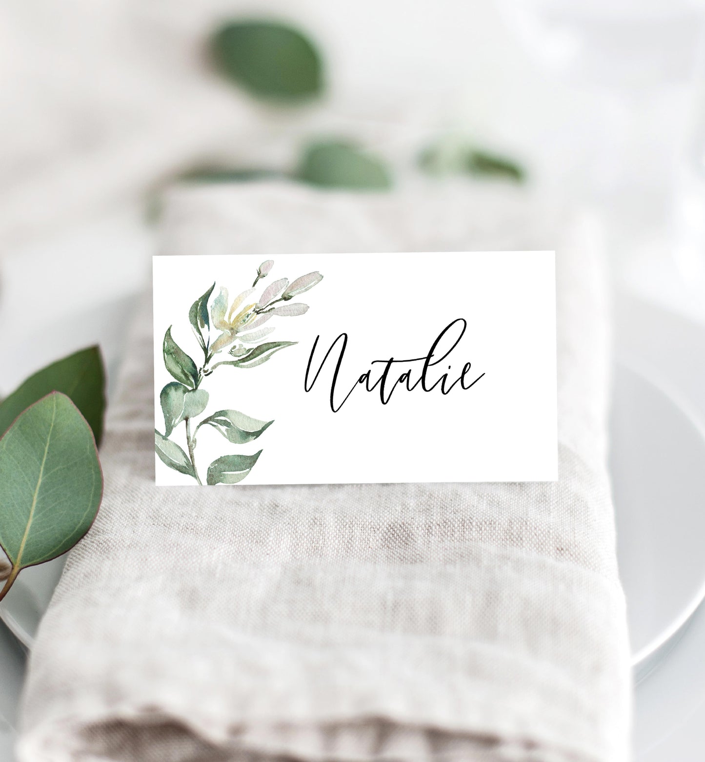 Muted Greenery | Printable Place Cards - Black Bow Studio