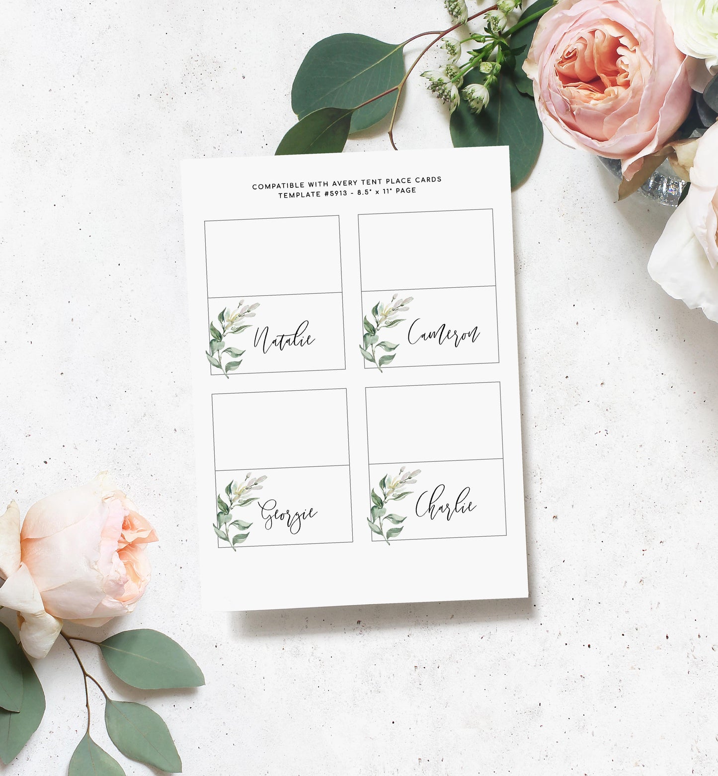 Muted Greenery | Printable Place Cards - Black Bow Studio