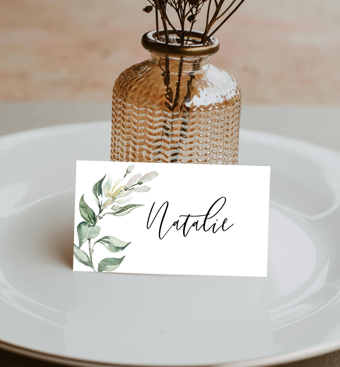 Muted Greenery | Printable Place Cards - Black Bow Studio