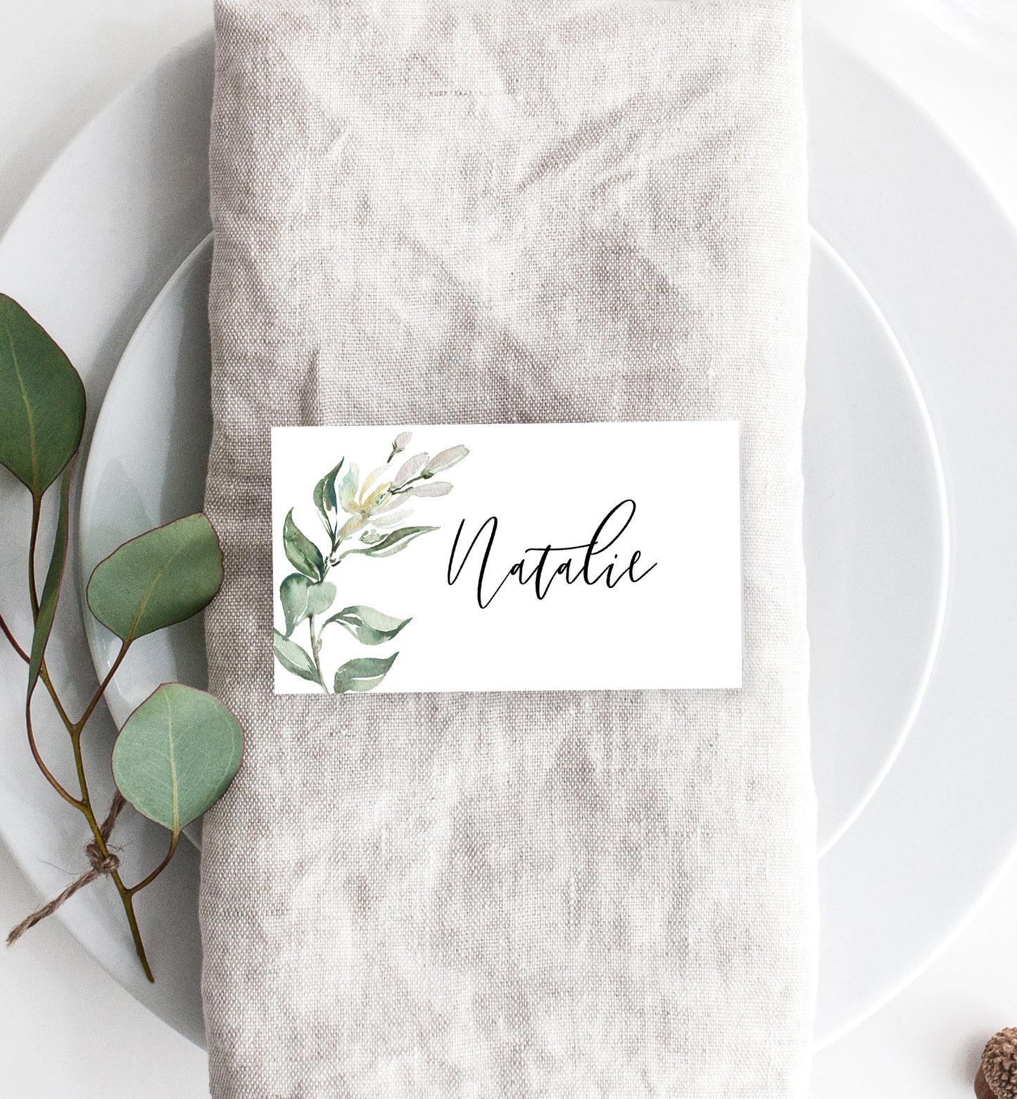 Muted Greenery | Printable Place Cards - Black Bow Studio