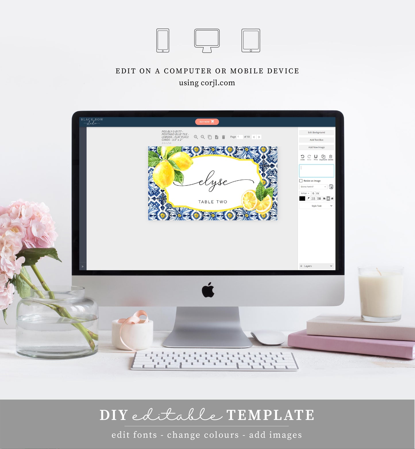 Positano Lemons | Printable Place Cards Template - Black Bow Studio