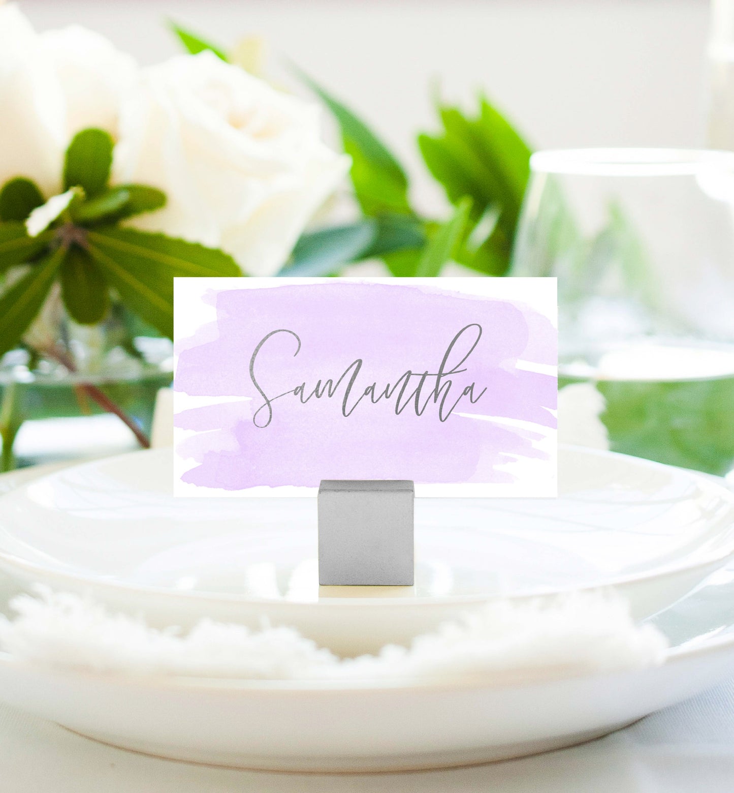 Watercolour Purple Silver | Printable Place Cards Template