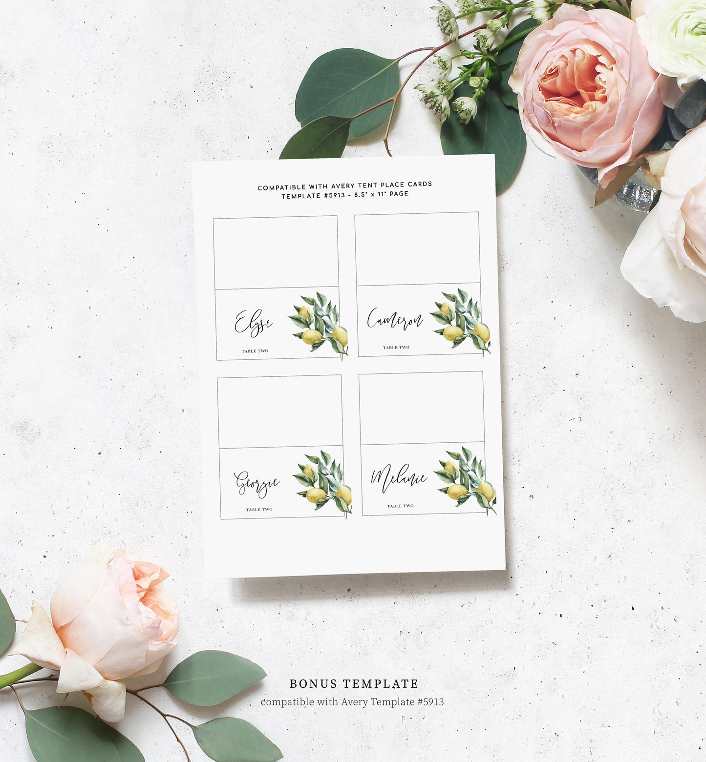 Tuscan Lemons | Printable Place Cards - Black Bow Studio