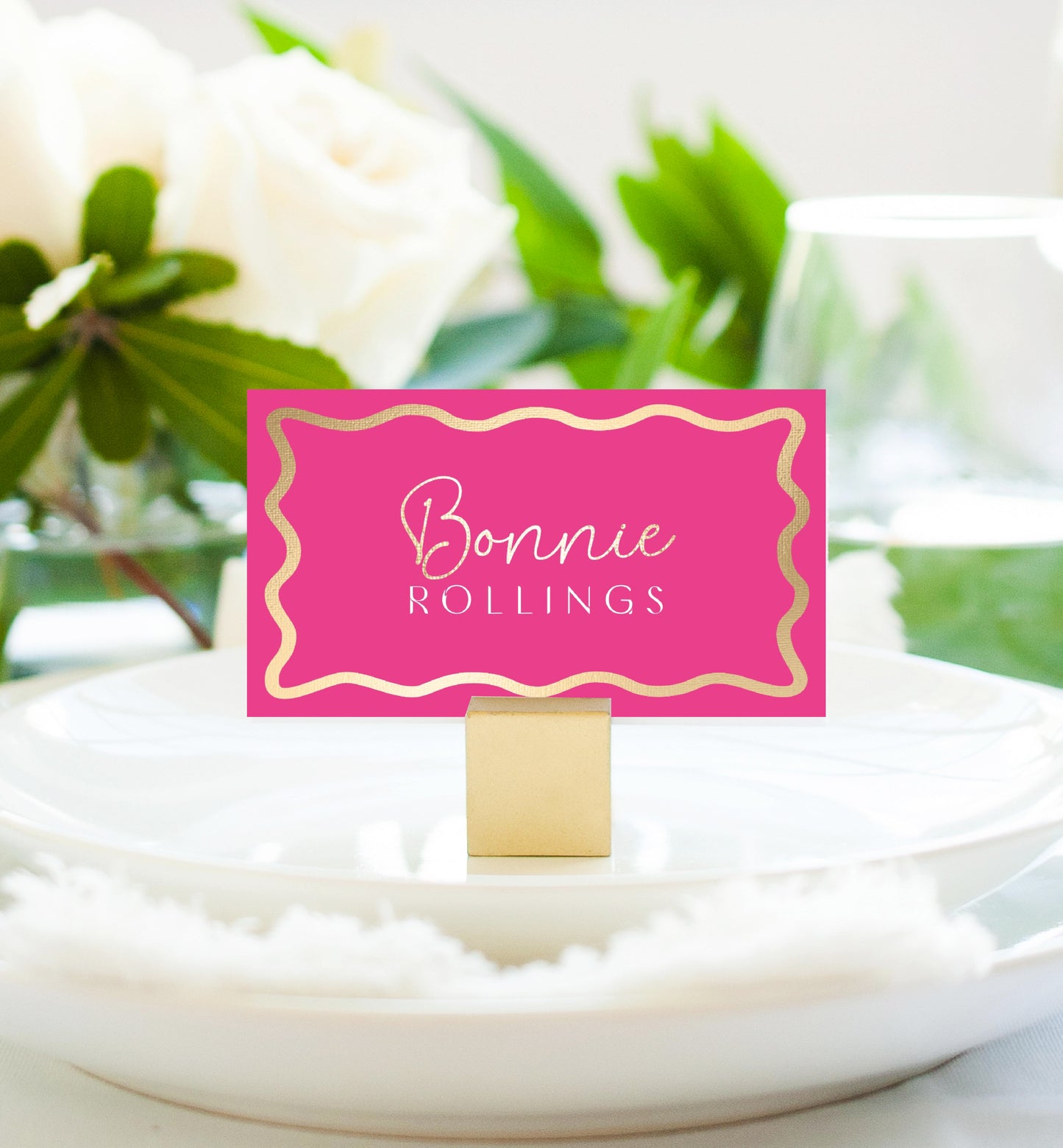 Wave Hot Pink Gold | Printable Place Cards Template