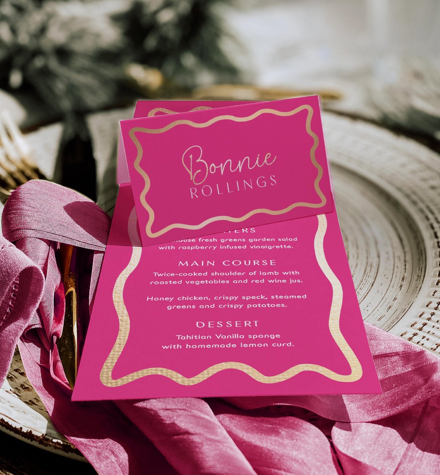 Wave Hot Pink Gold | Printable Place Cards Template