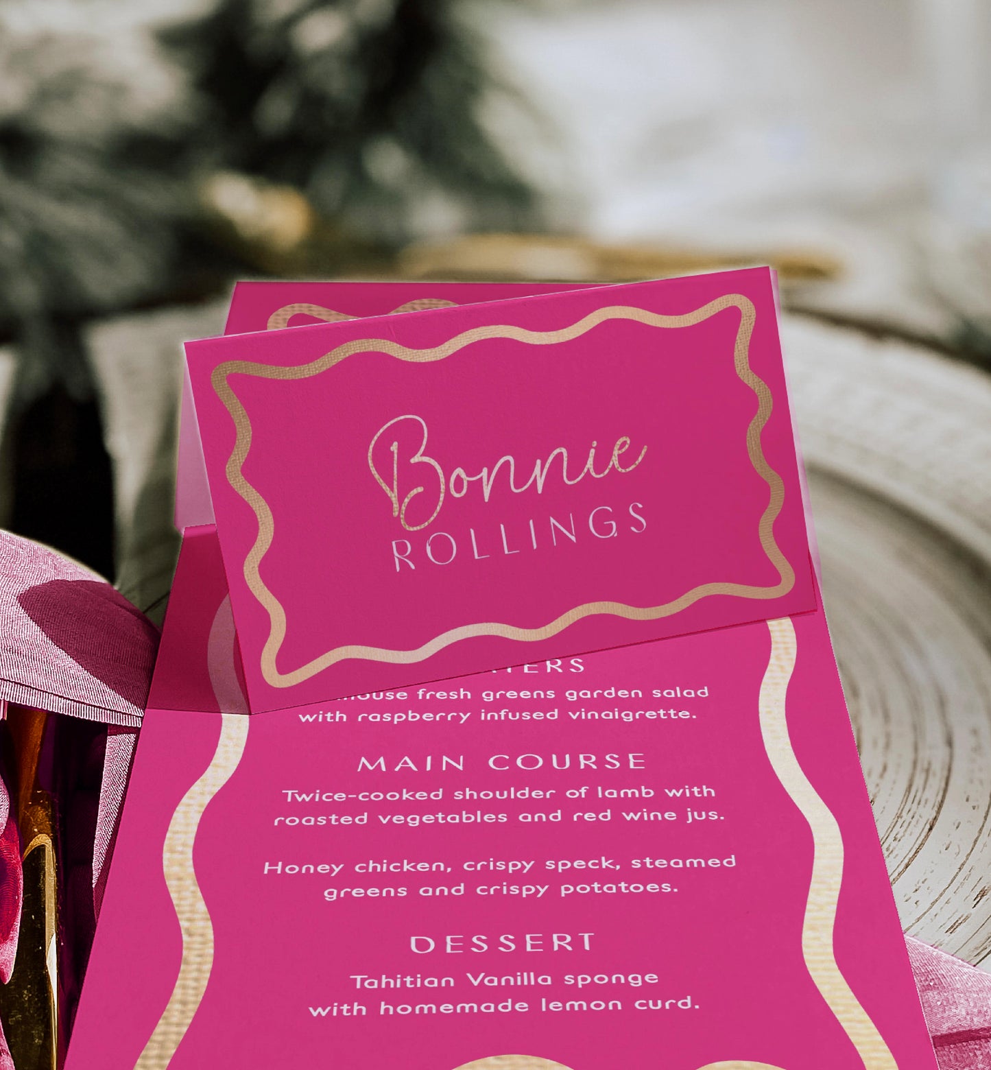 Wave Hot Pink Gold | Printable Place Cards Template