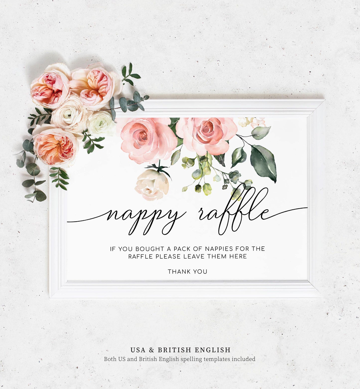 Darcy Floral Pink | Printable Diaper Raffle Sign and Ticket Template