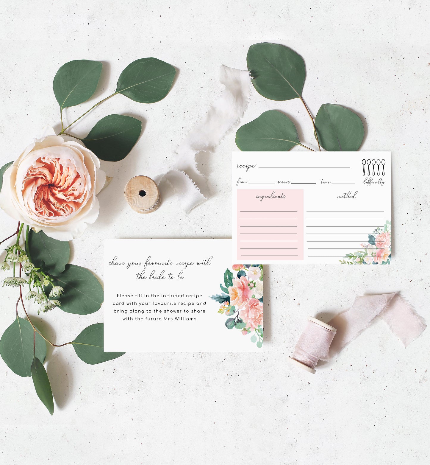 Afternoon Blooms | Printable Recipe Card Template - Black Bow Studio