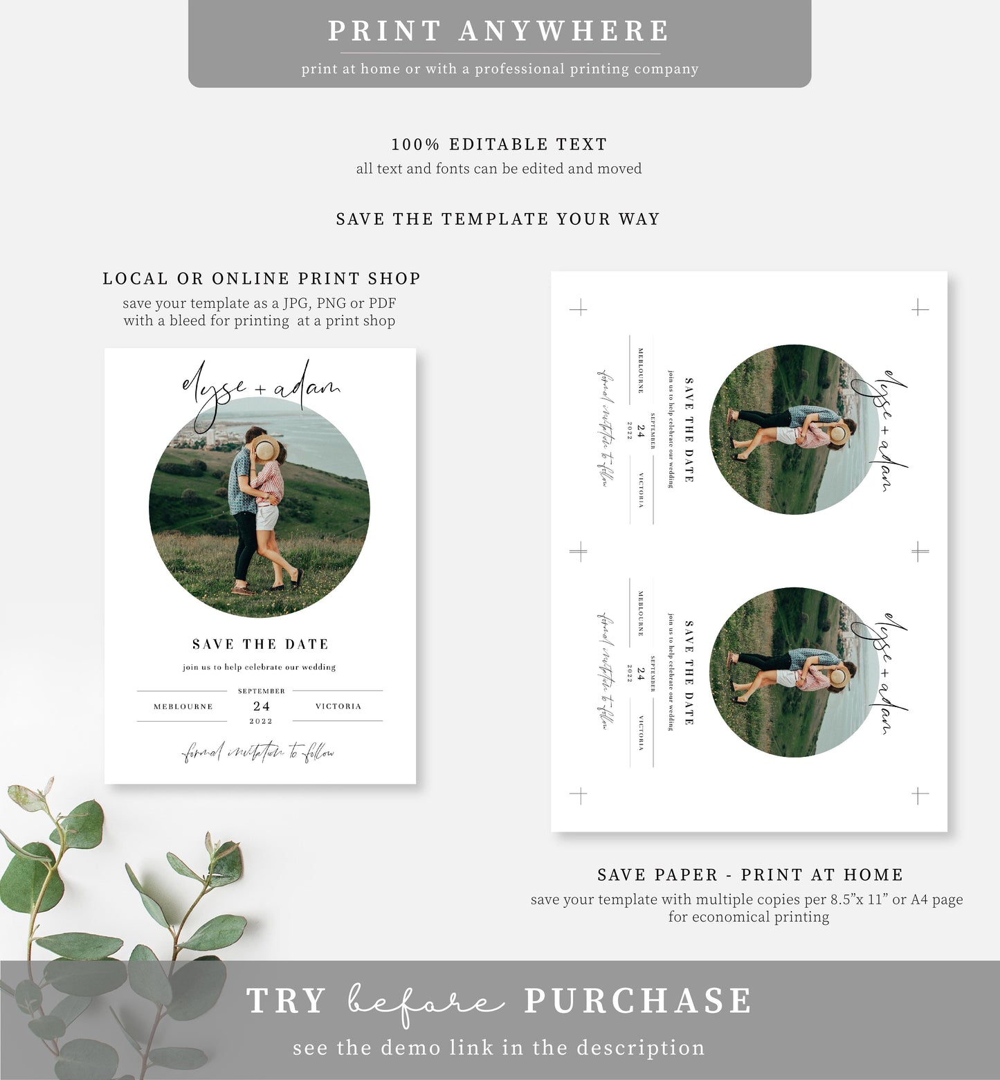 Gigi Script | Printable Photo Save The Date Template