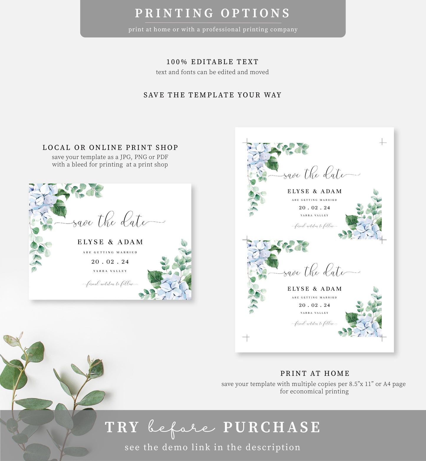 Ferras Blossom Blue | Printable Save The Date - Black Bow Studio
