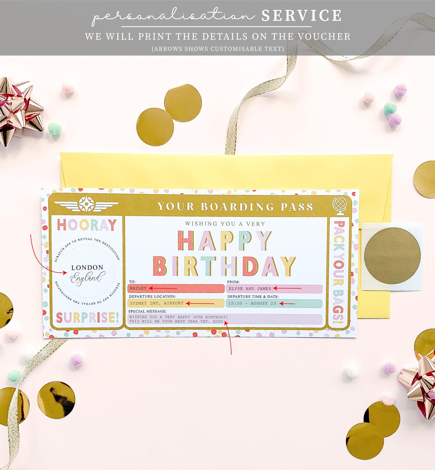 Dot Multi | Scratch-off Birthday Boarding Pass