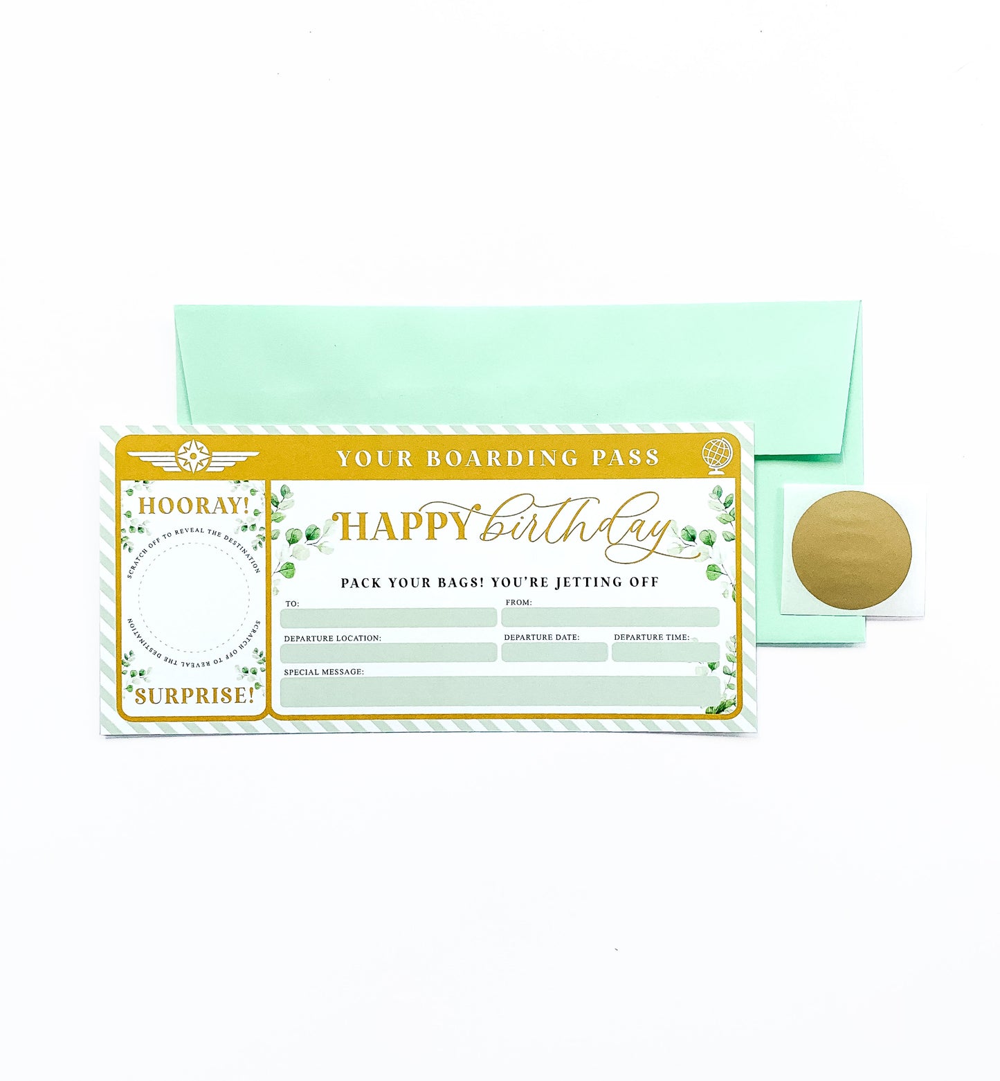 Ferras Greenery Gold | Scratch-off Birthday Boarding Pass