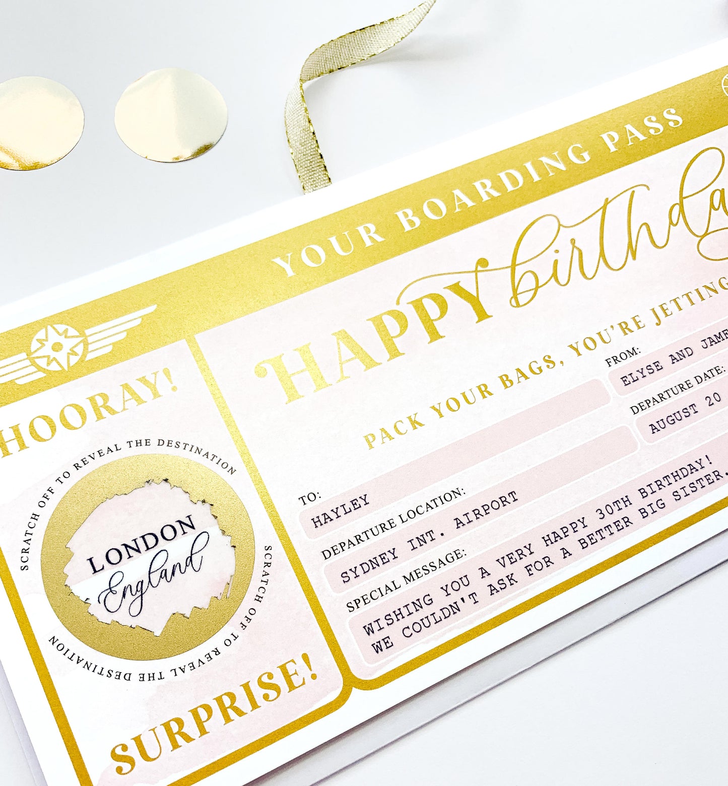 Watercolour Pink Gold | Scratch-off Birthday Boarding Pass