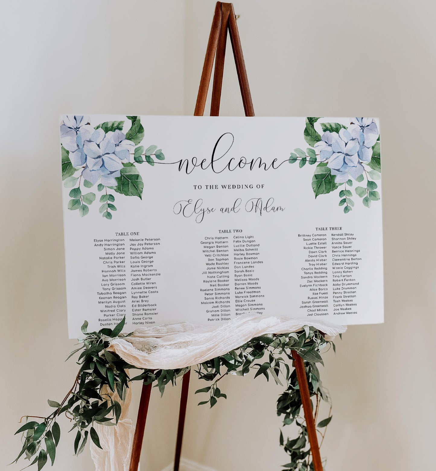 Ferras Blossom Blue | Printable Banquet Table Seating Chart Template