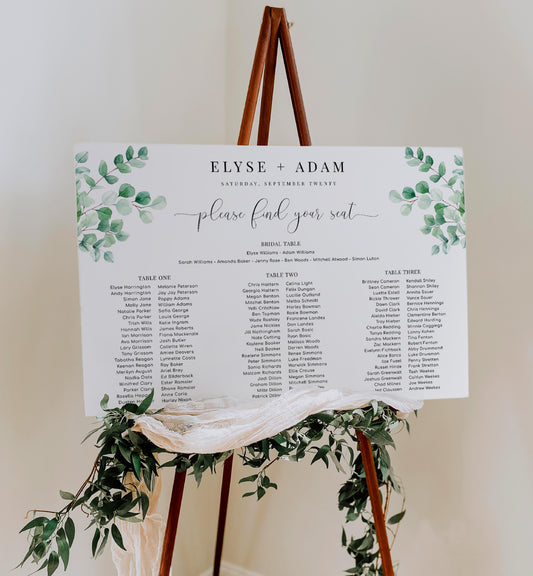 Ferras Blossom Green | Printable Banquet Table Seating Chart Template