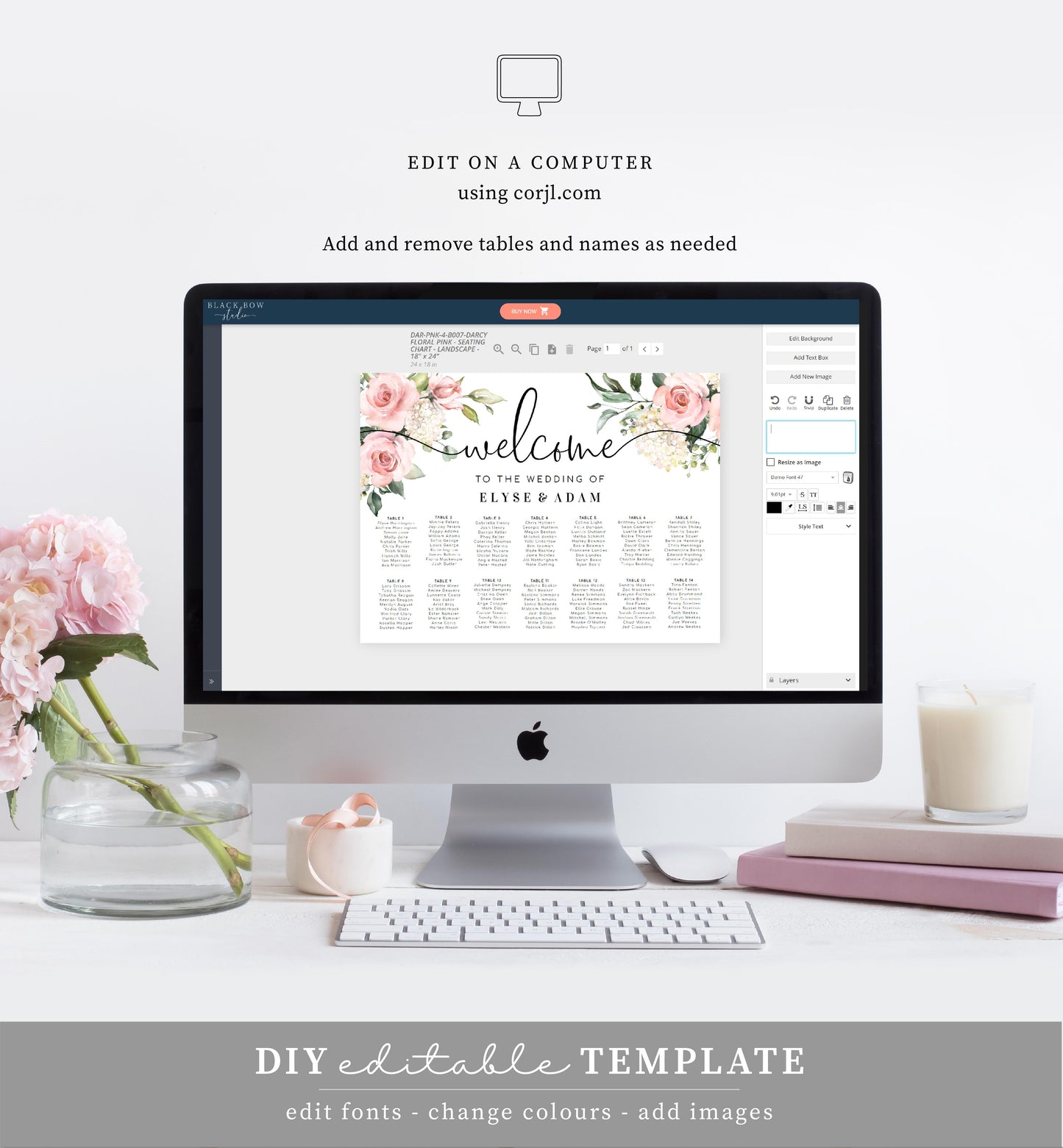 Darcy Floral Pink | Printable Seating Chart Template