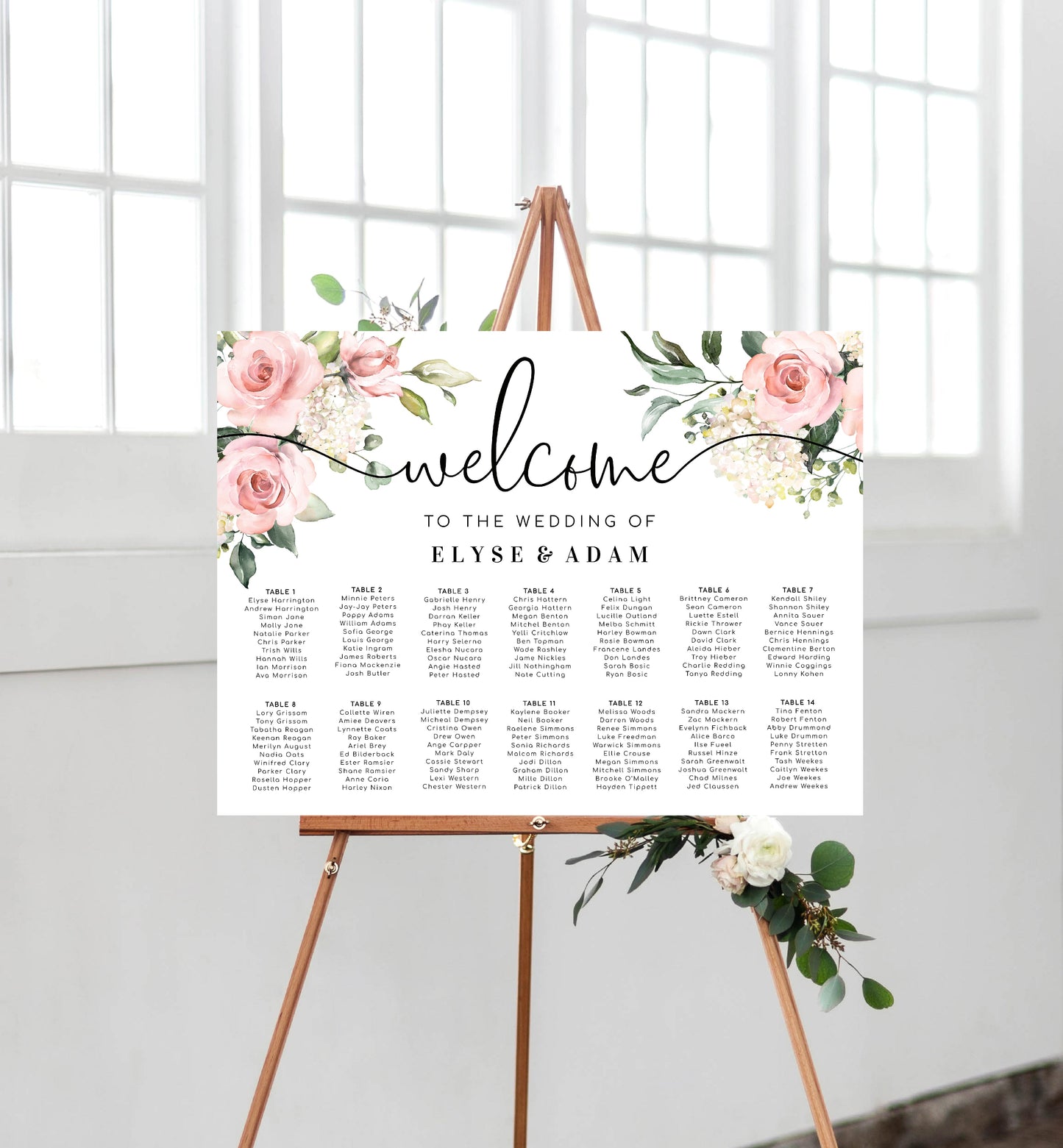 Darcy Floral Pink | Printable Seating Chart Template