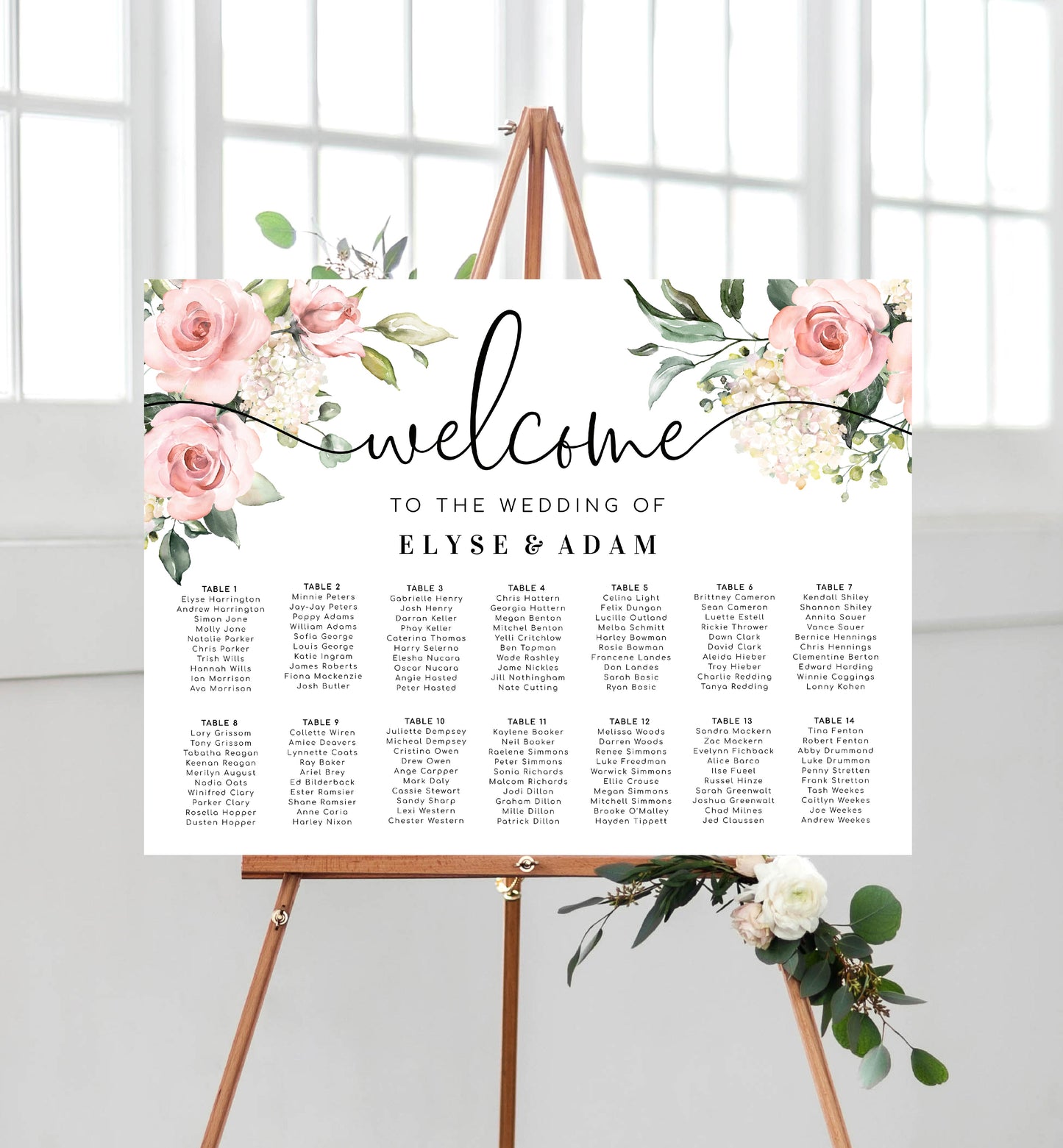 Darcy Floral Pink | Printable Seating Chart Template